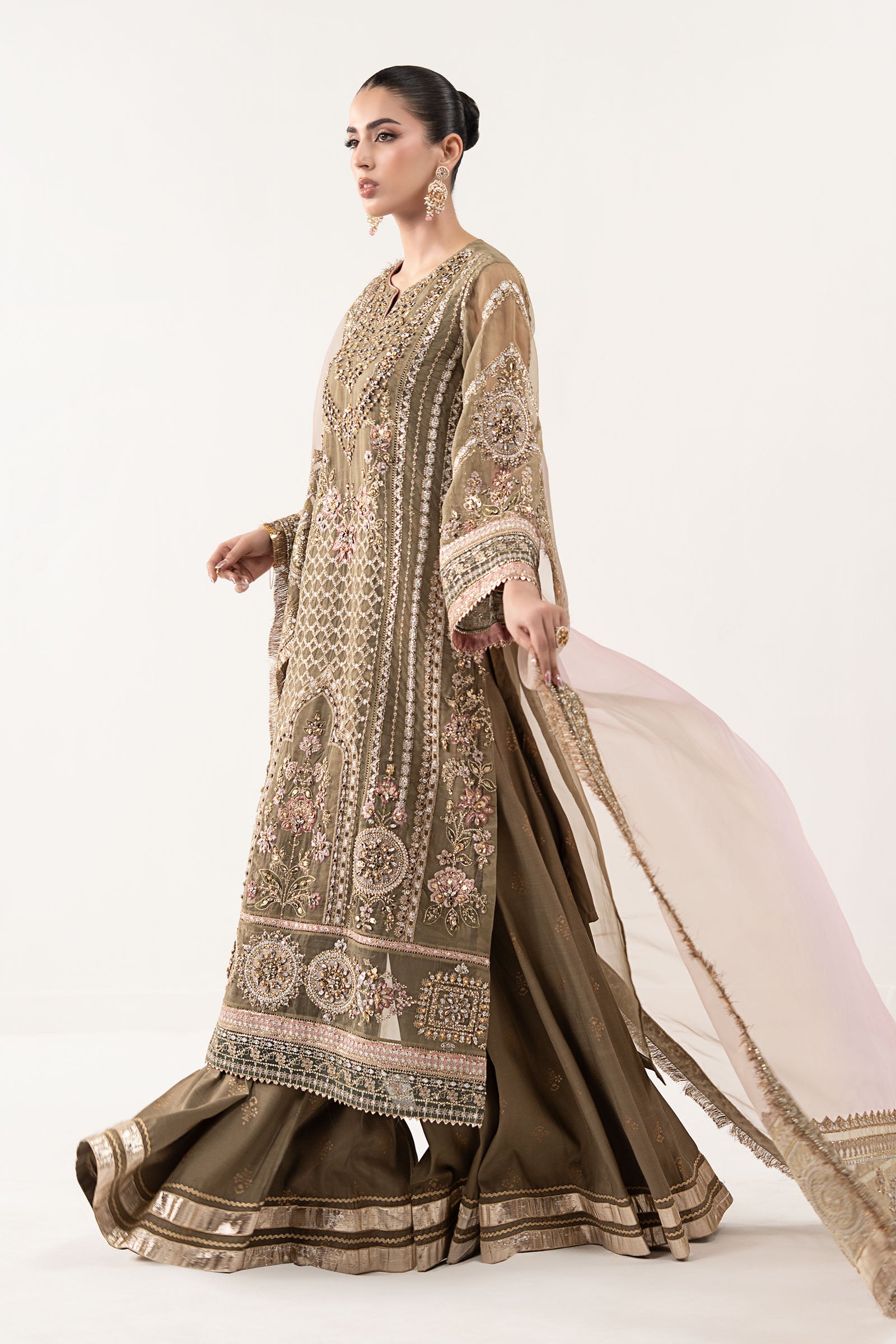 3 Piece Embroidered Organza Suit