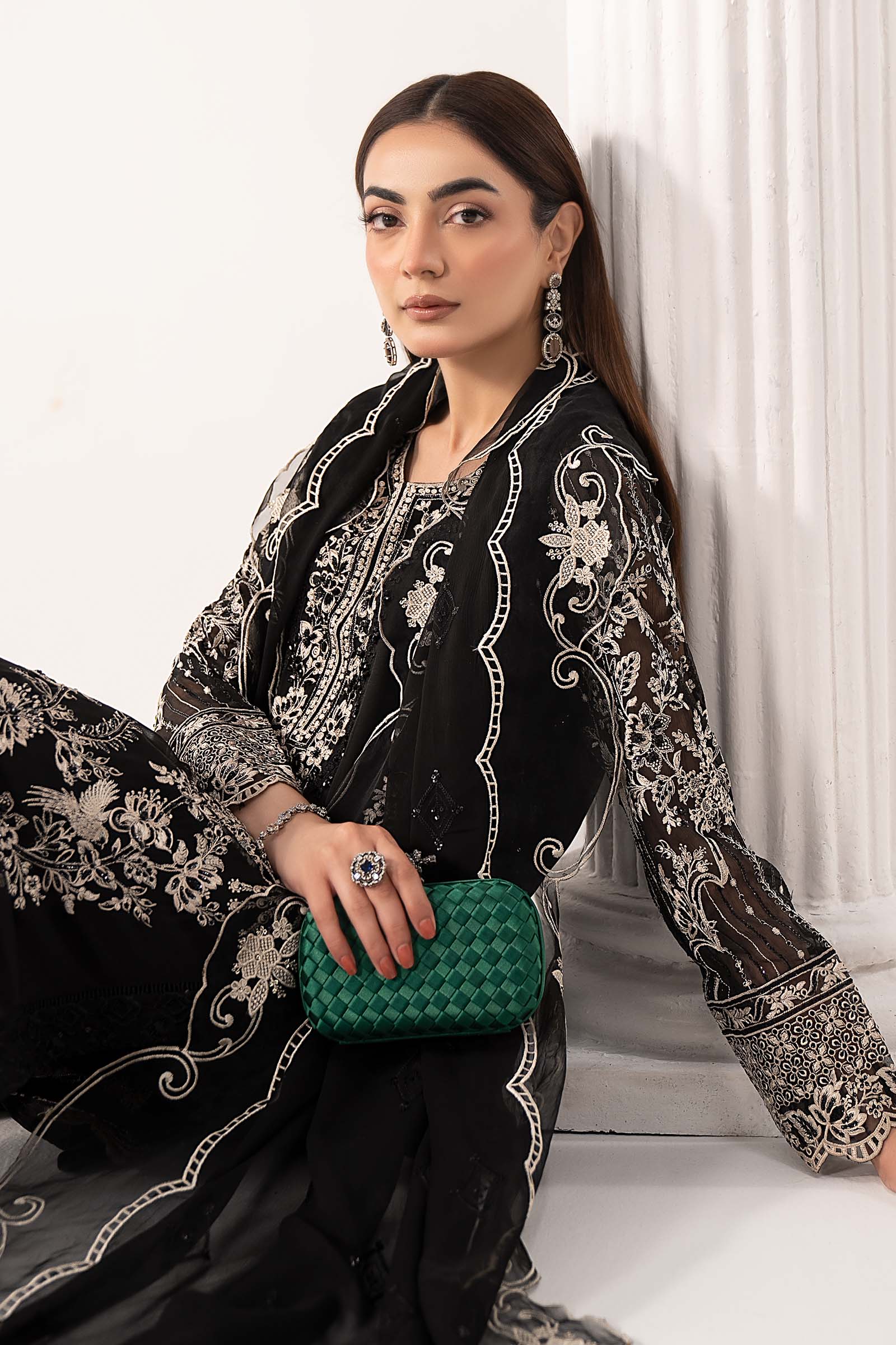 3 Piece Embroidered Chiffon Suit