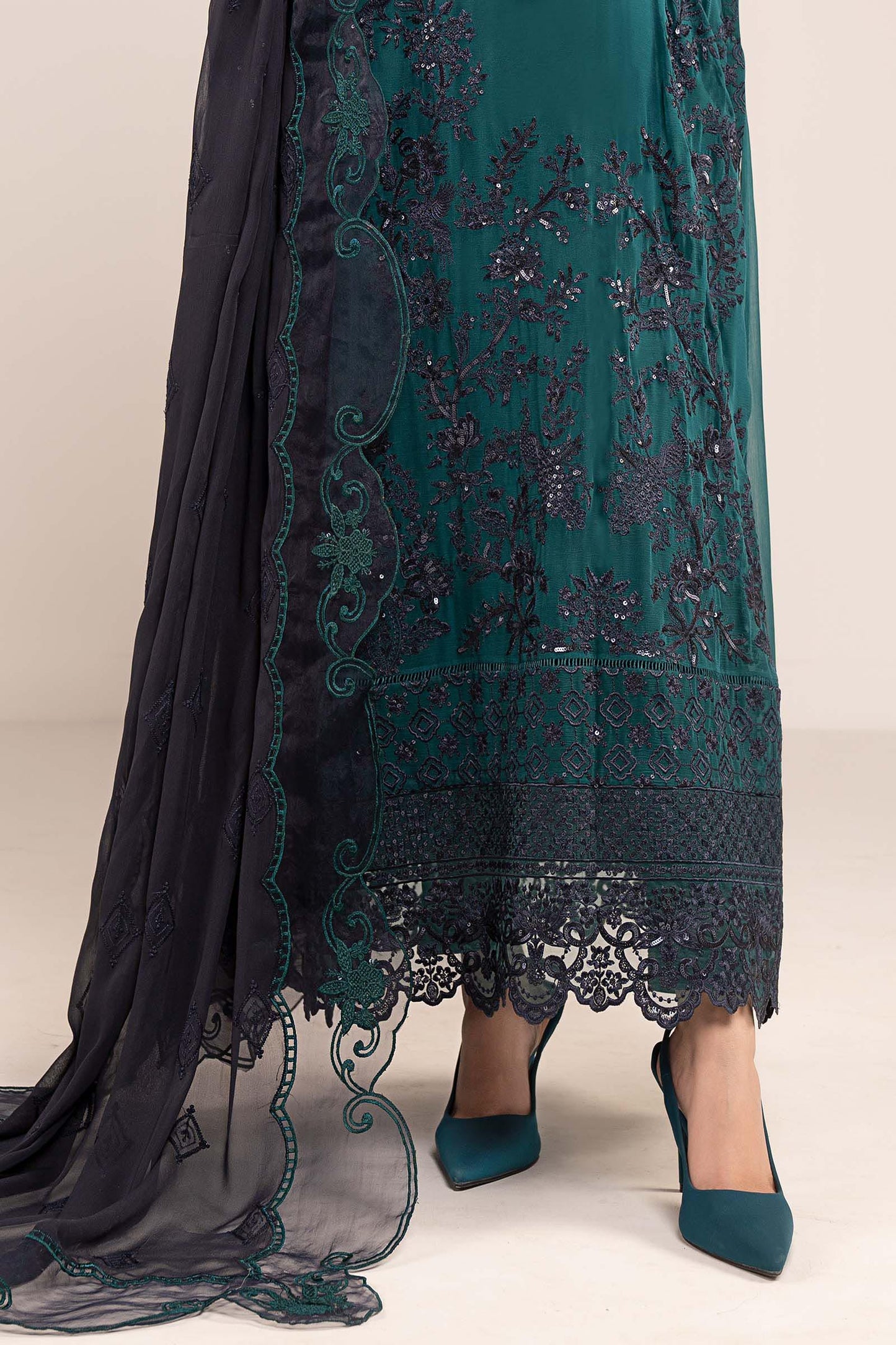 3 Piece Embroidered Chiffon Suit