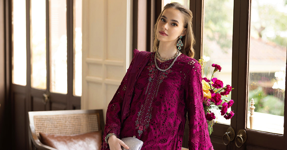 3 Piece Embroidered Raw Silk Suit