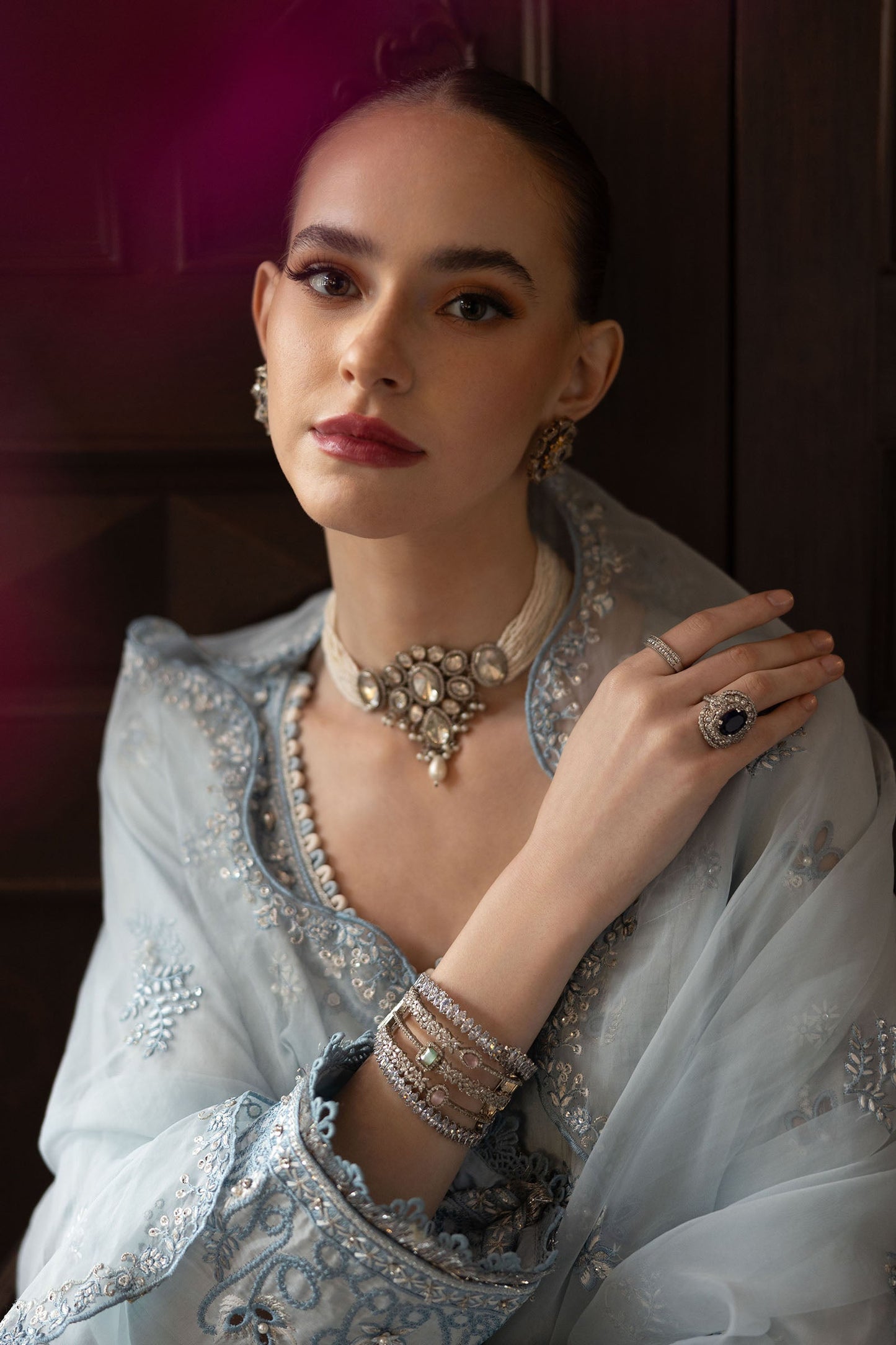 3 Piece Embroidered Raw Silk Suit