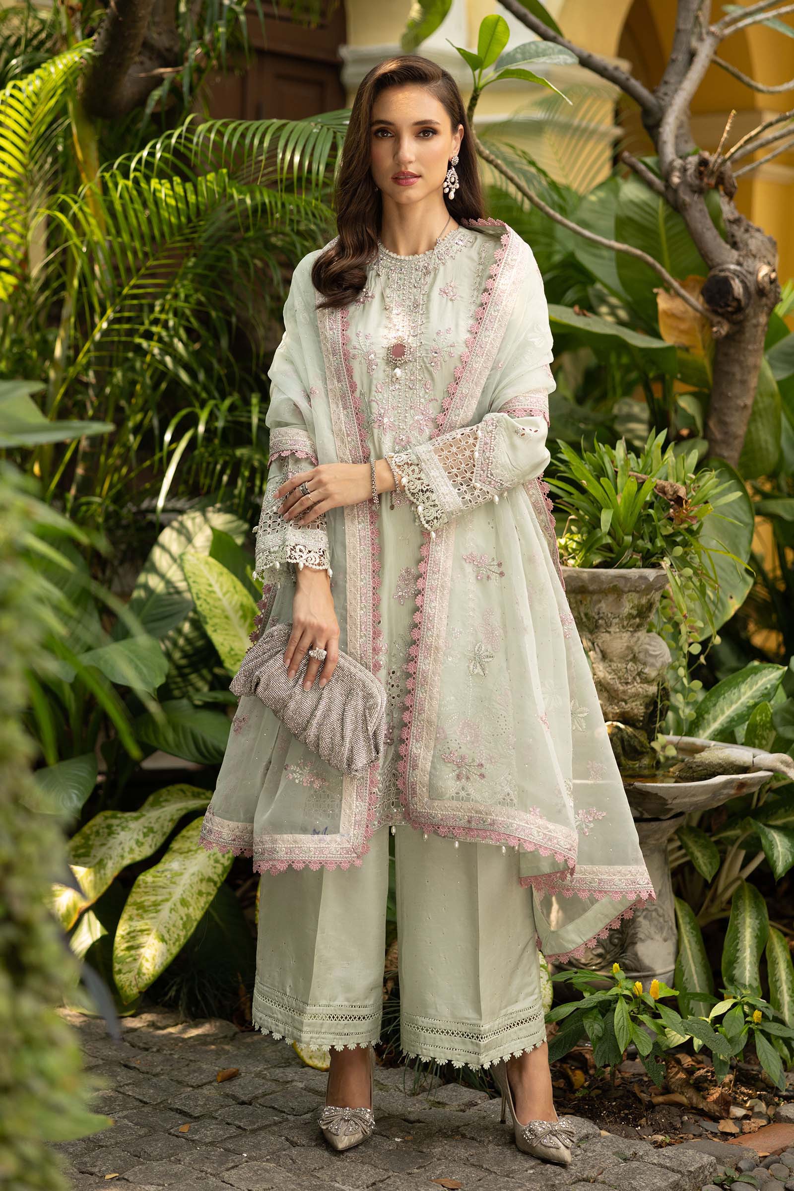 3 Piece Embroidered Raw Silk Suit
