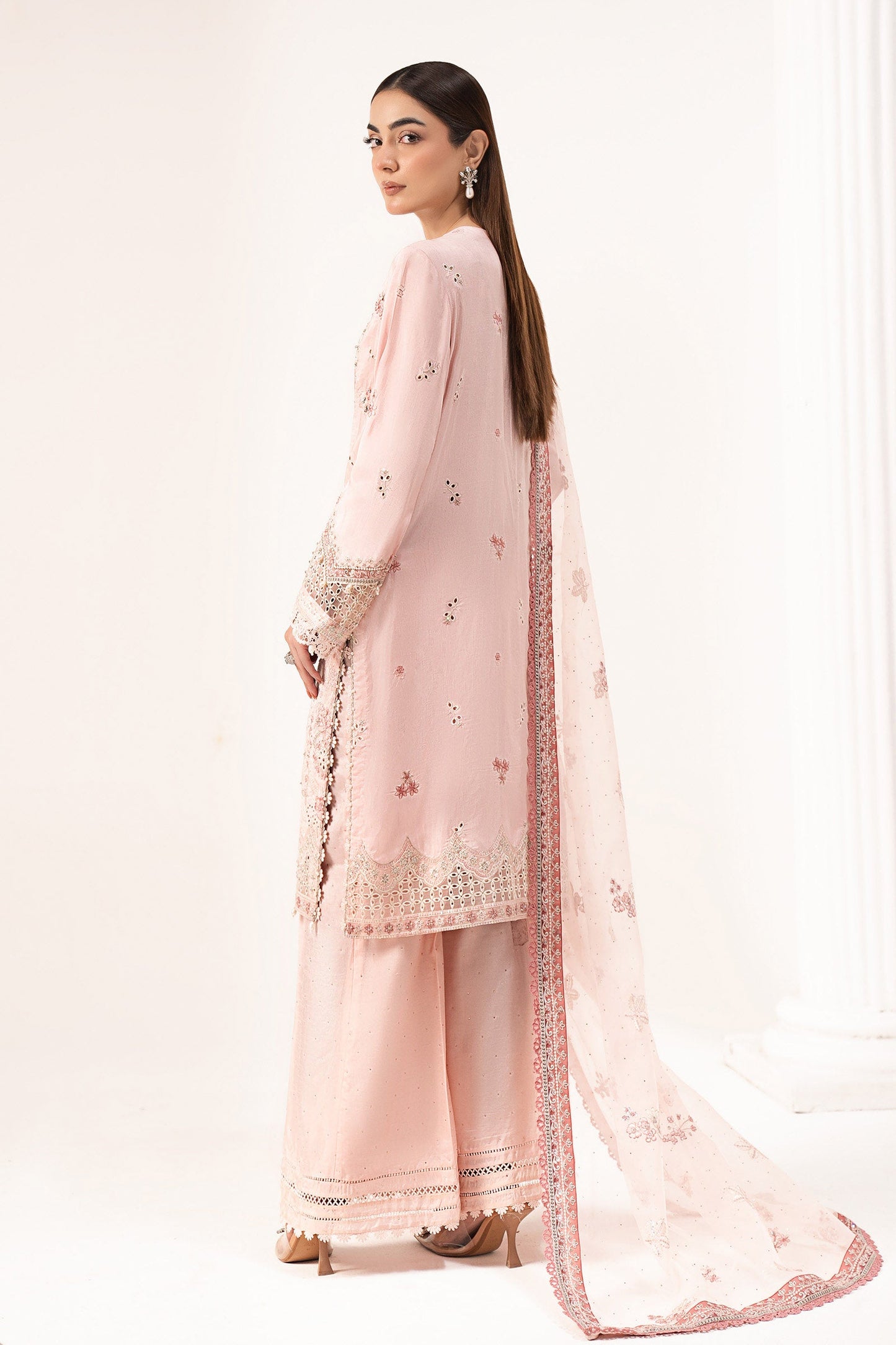 3 Piece Embroidered Raw Silk Suit