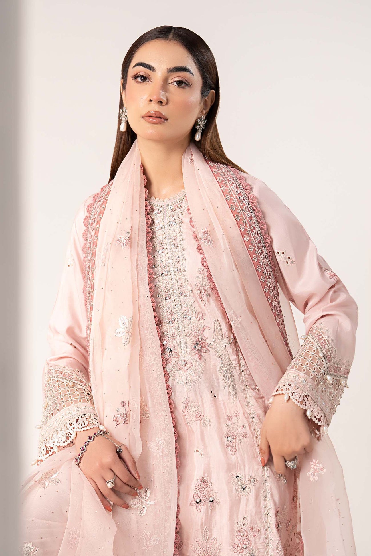 3 Piece Embroidered Raw Silk Suit