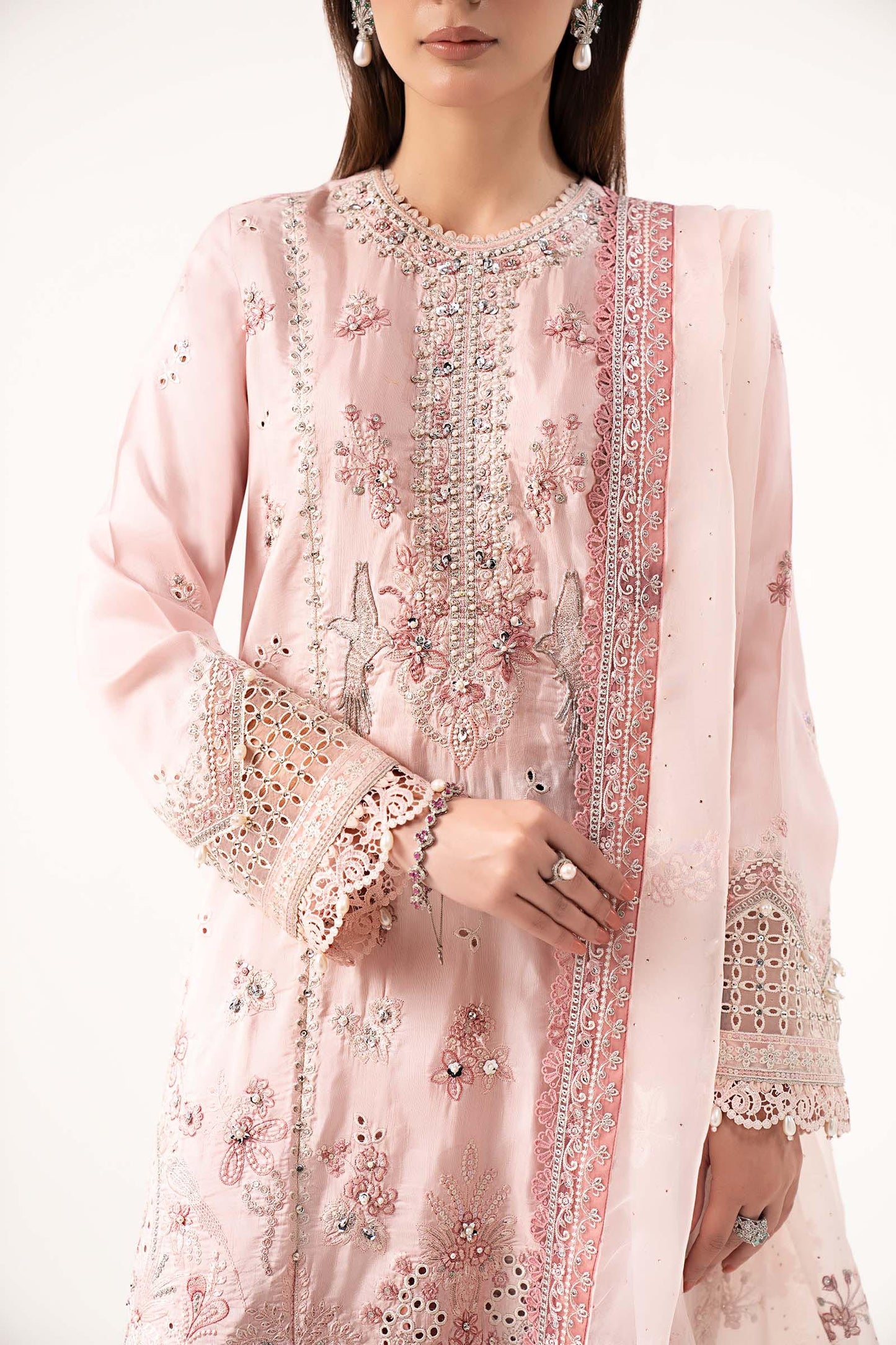 3 Piece Embroidered Raw Silk Suit