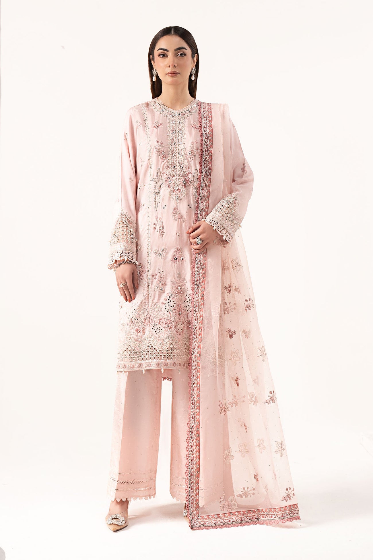 3 Piece Embroidered Raw Silk Suit