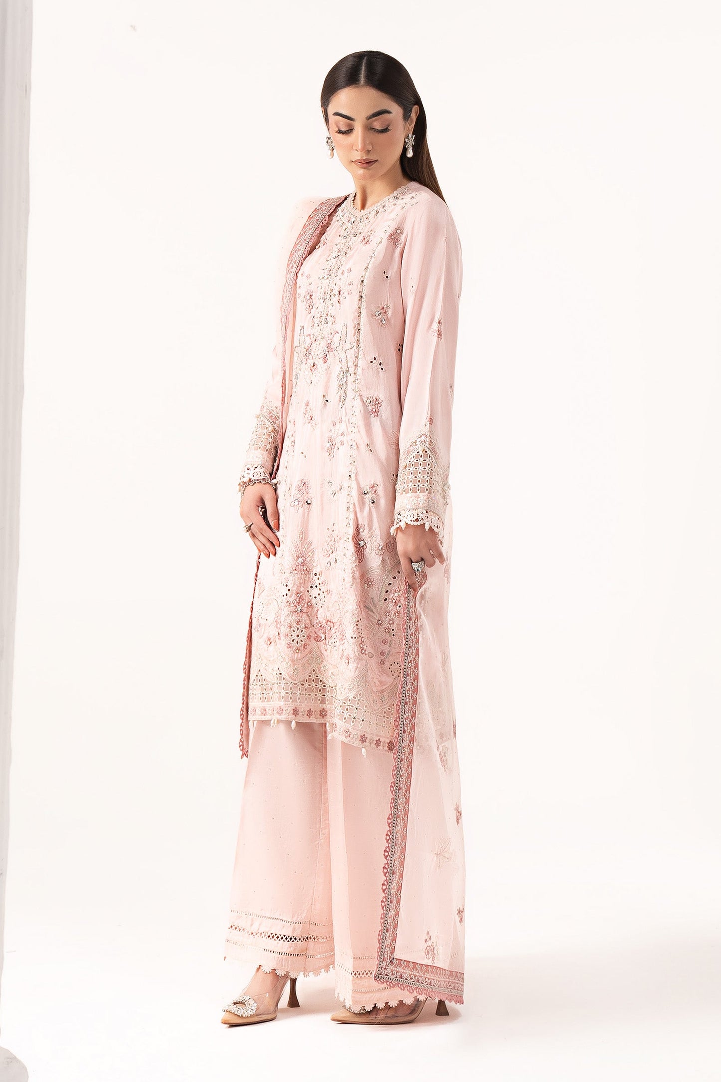 3 Piece Embroidered Raw Silk Suit