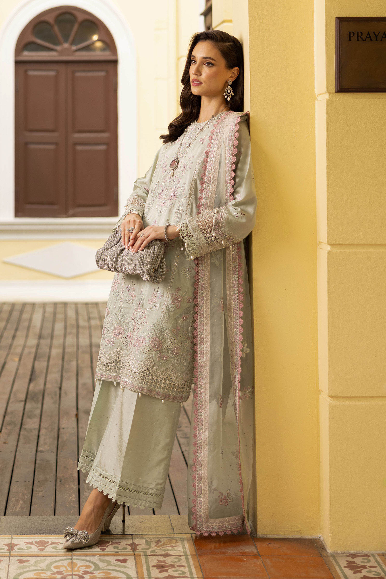 3 Piece Embroidered Raw Silk Suit