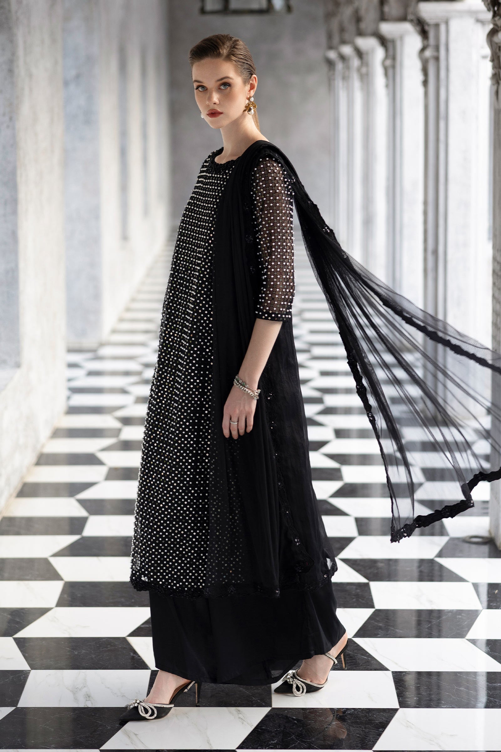 3 Piece Embroidered Organza Suit