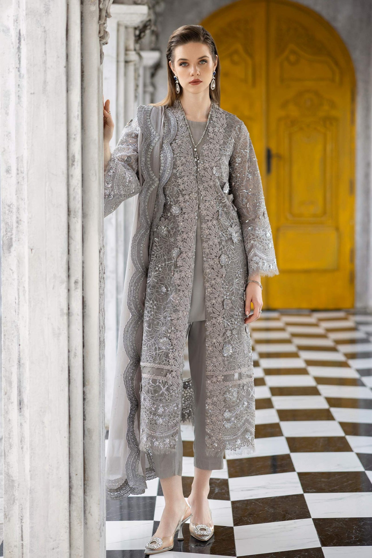 3 Piece Embroidered Organza Suit