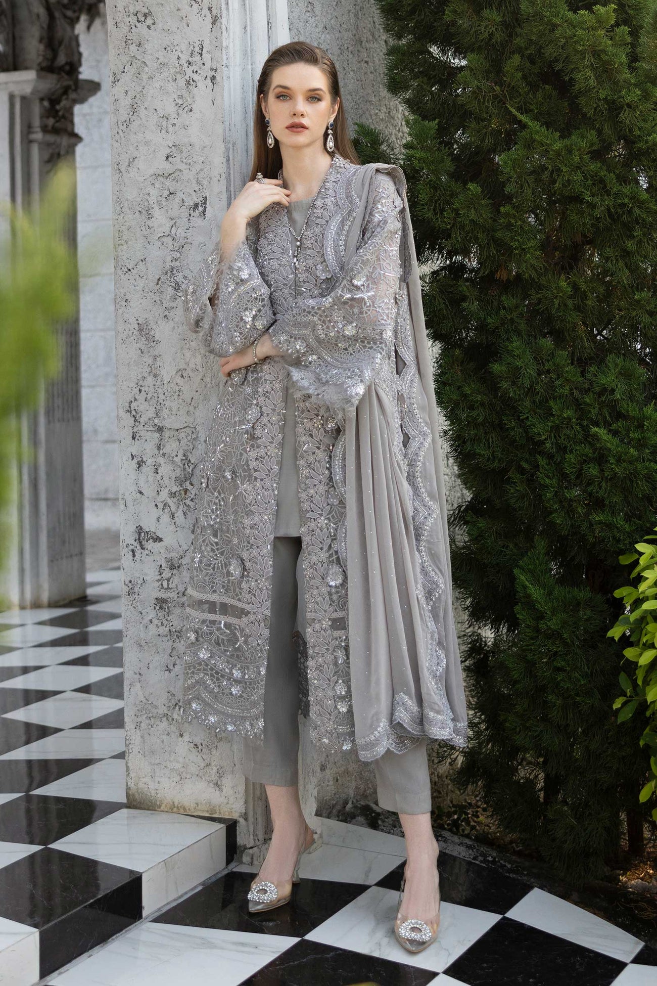 3 Piece Embroidered Organza Suit