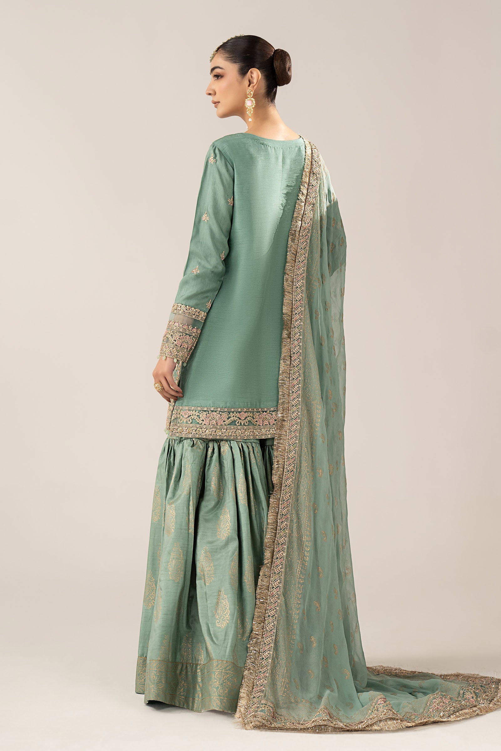 3 Piece Embroidered Raw Silk Suit