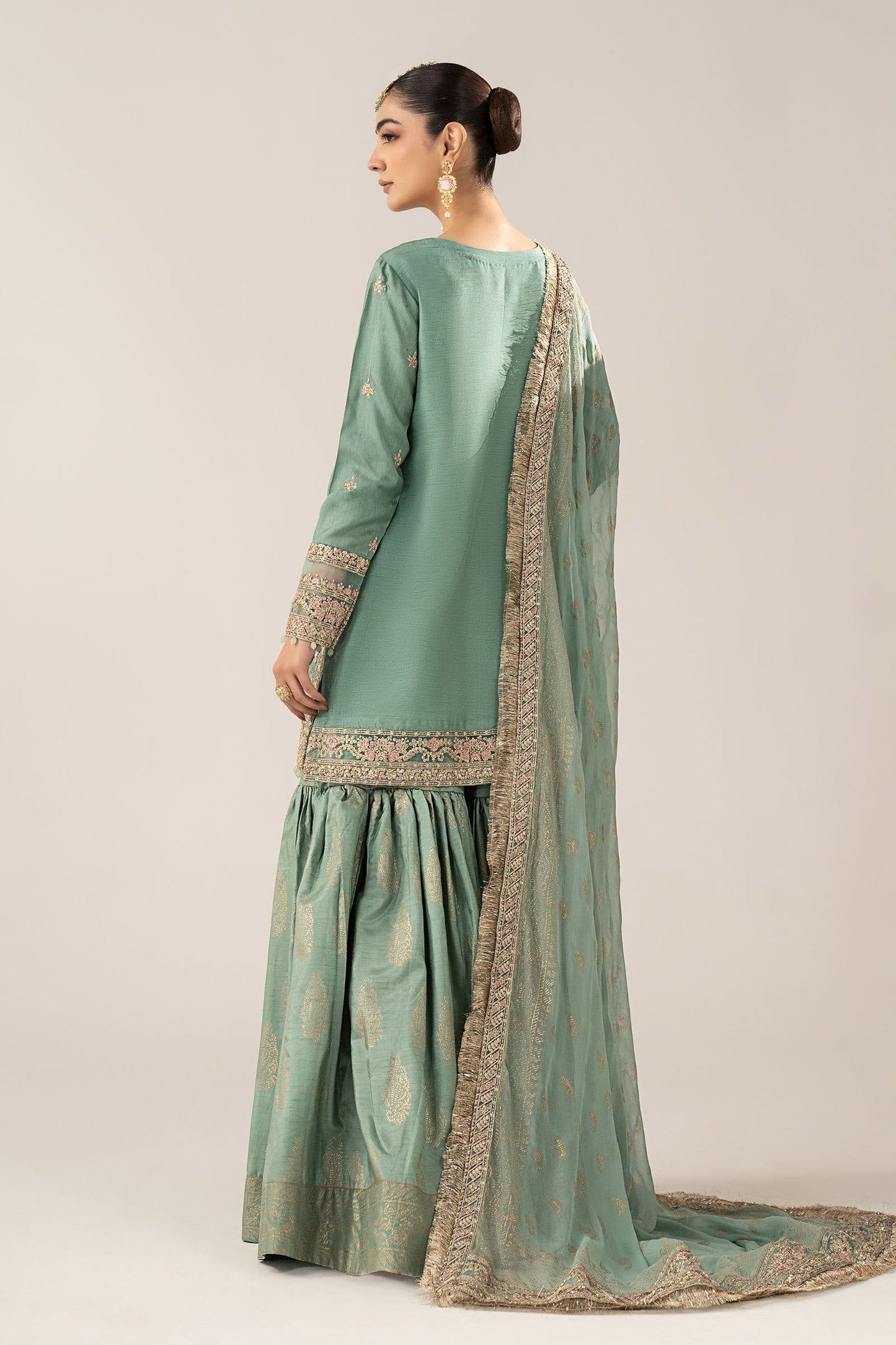 3 Piece Embroidered Raw Silk Suit