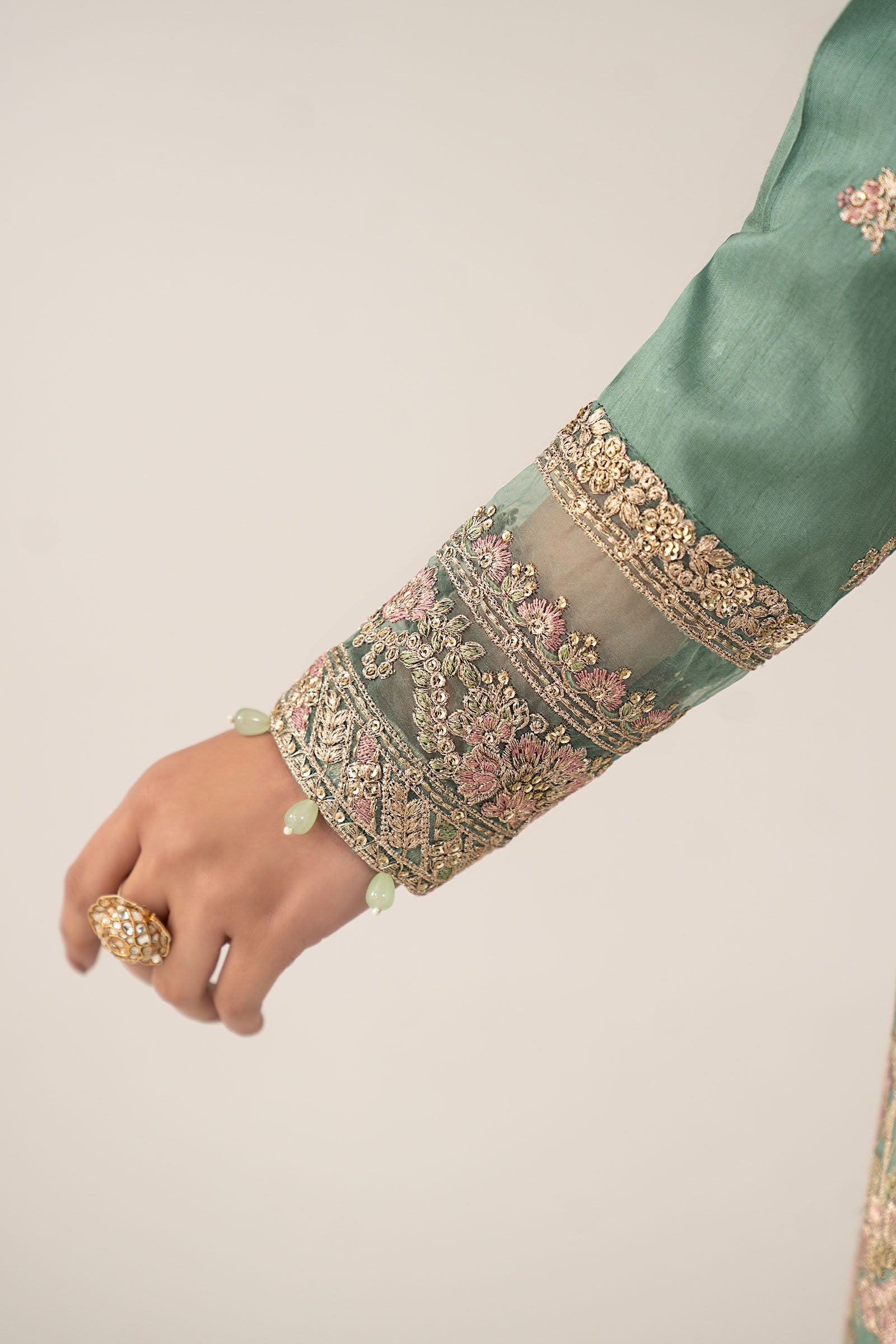 3 Piece Embroidered Raw Silk Suit