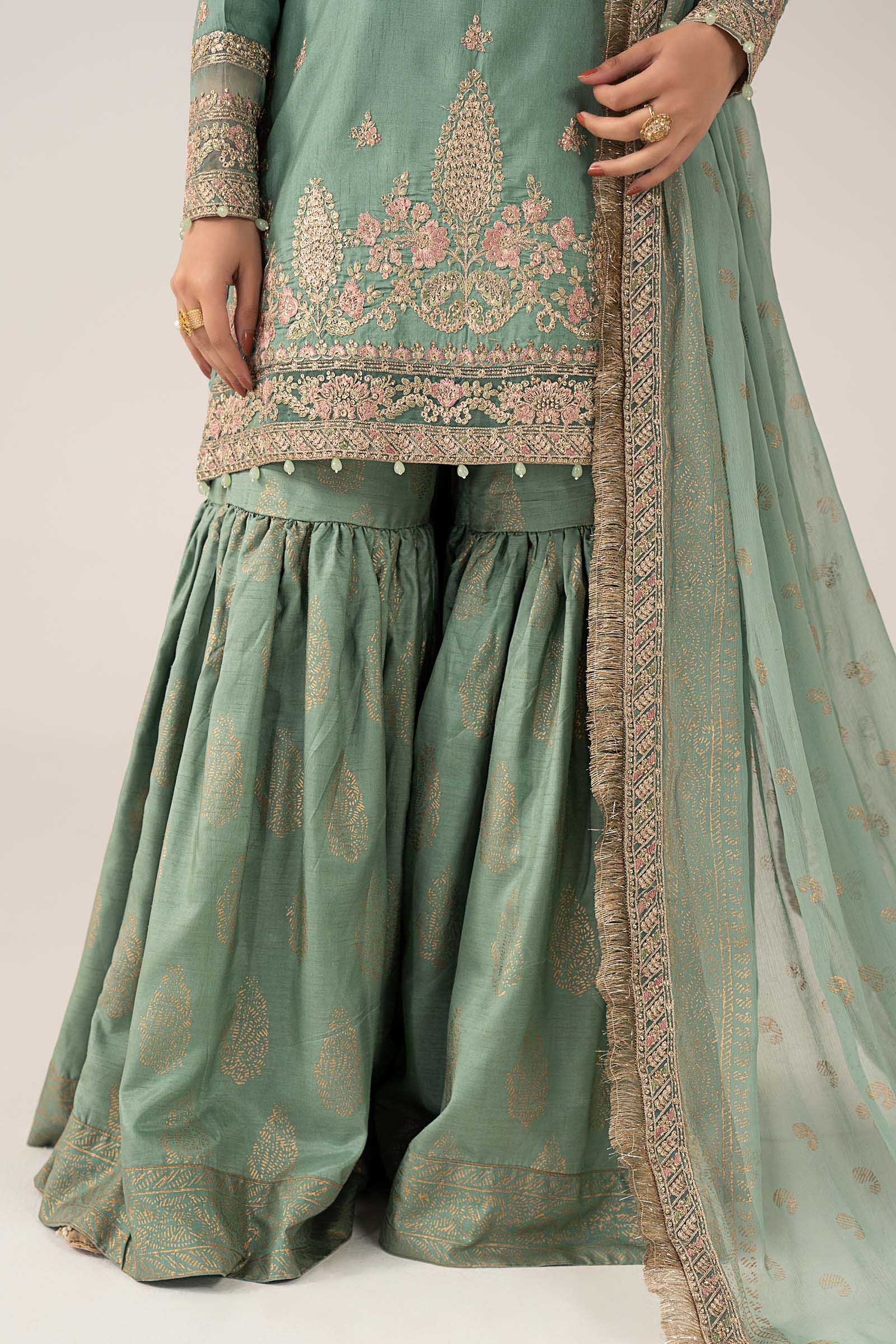3 Piece Embroidered Raw Silk Suit