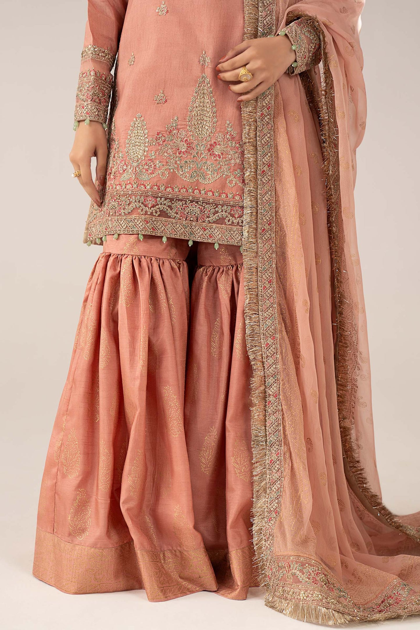 3 Piece Embroidered Raw Silk Suit