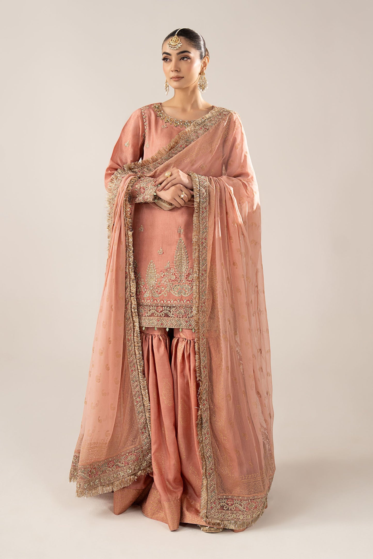 3 Piece Embroidered Raw Silk Suit