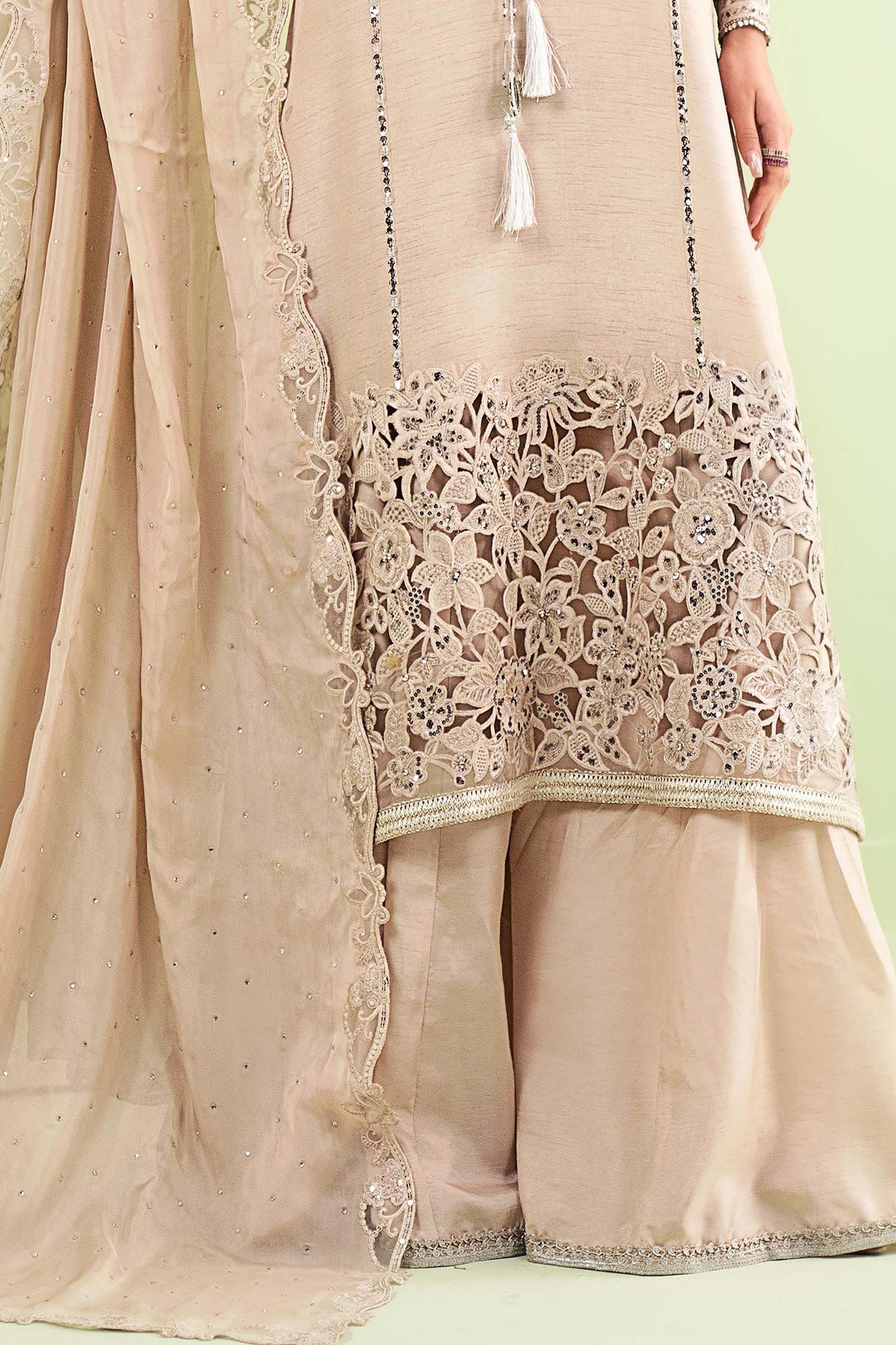 3 Piece Embroidered Raw Silk Suit