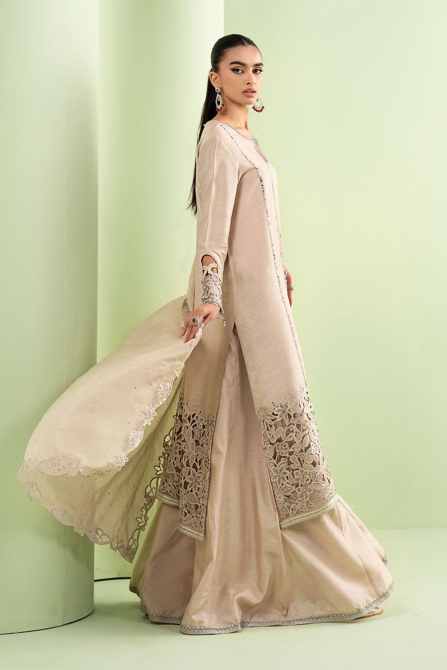 3 Piece Embroidered Raw Silk Suit