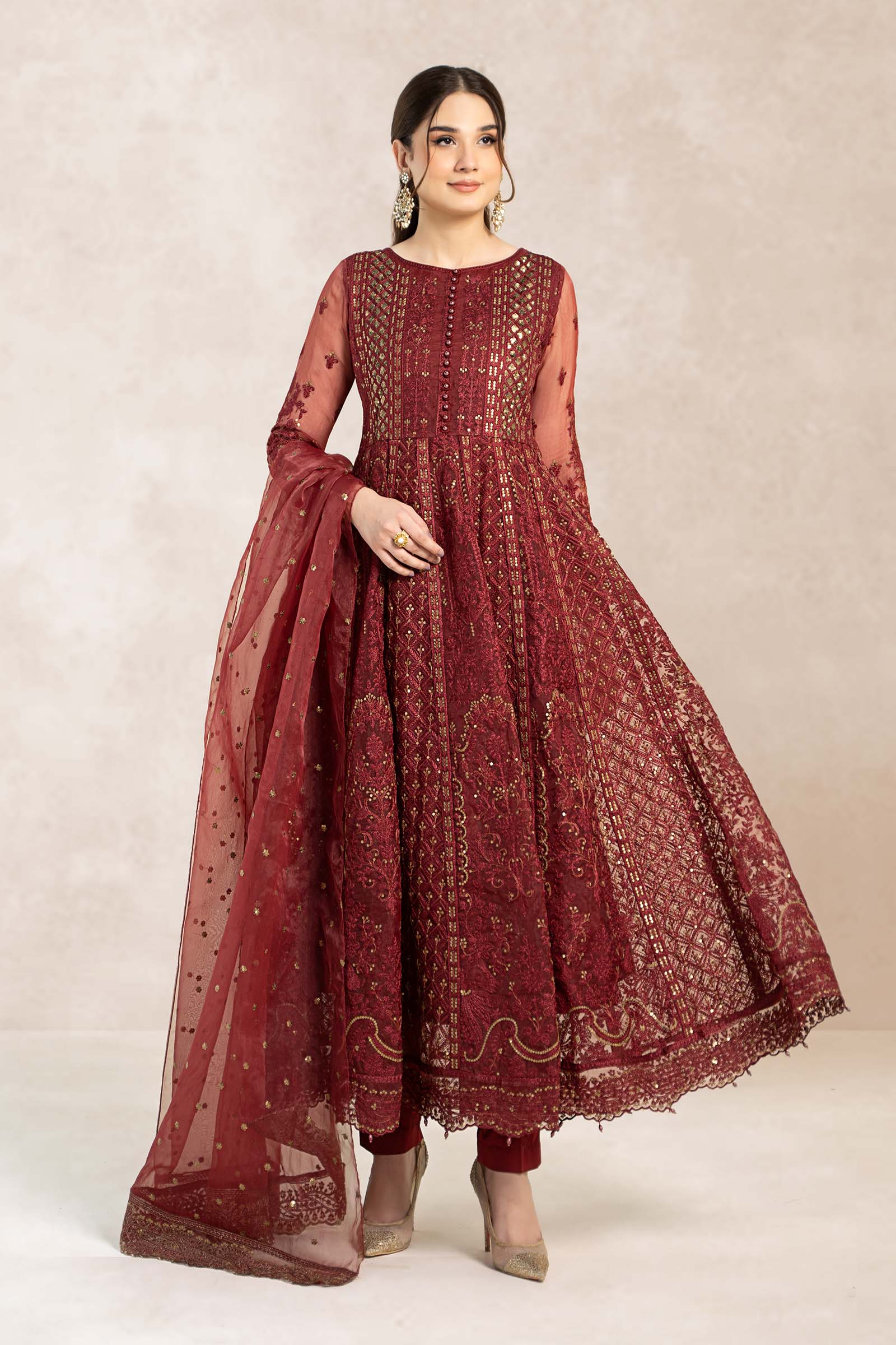3 Piece Embroidered Frock