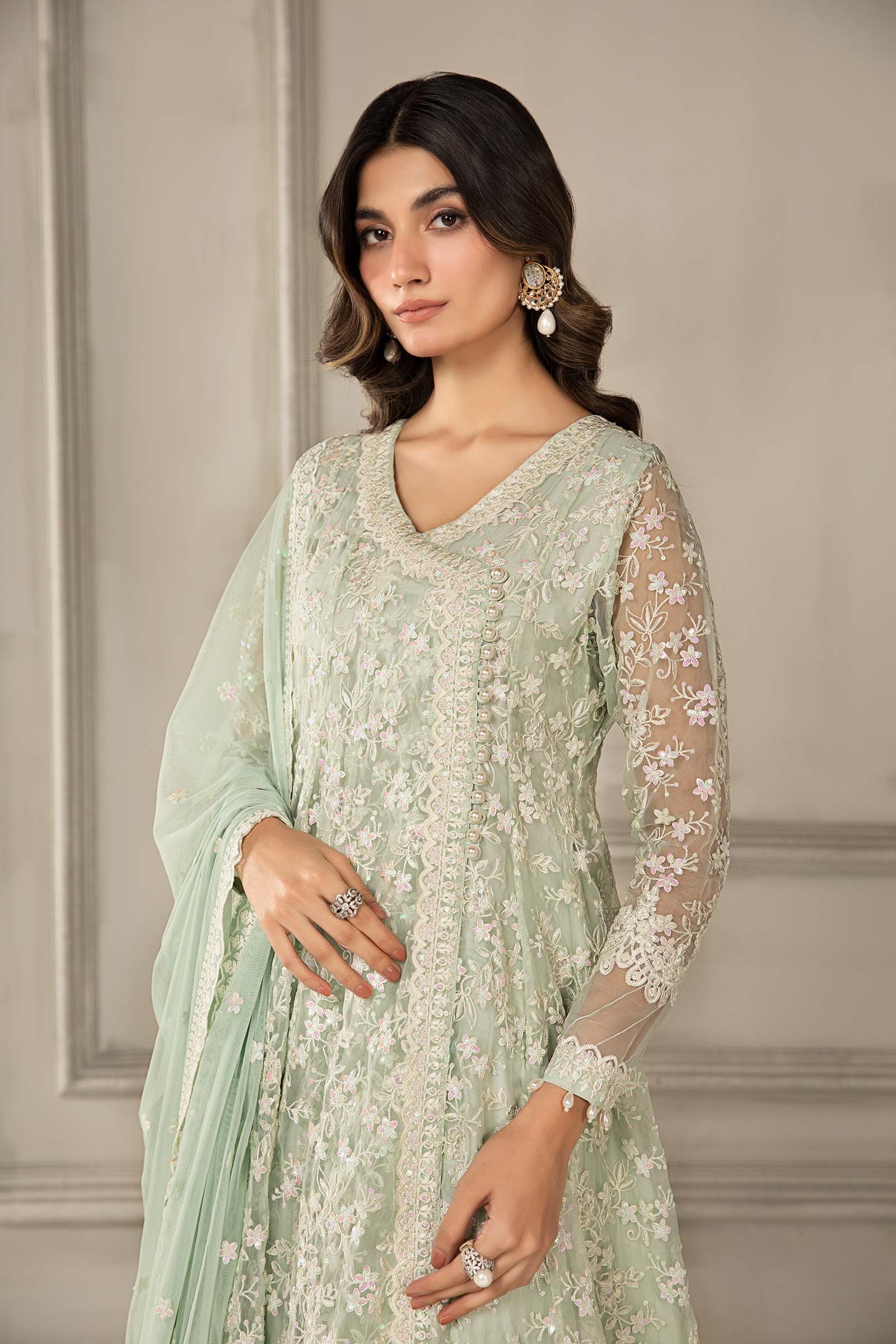 3 Piece Embroidered Organza Suit