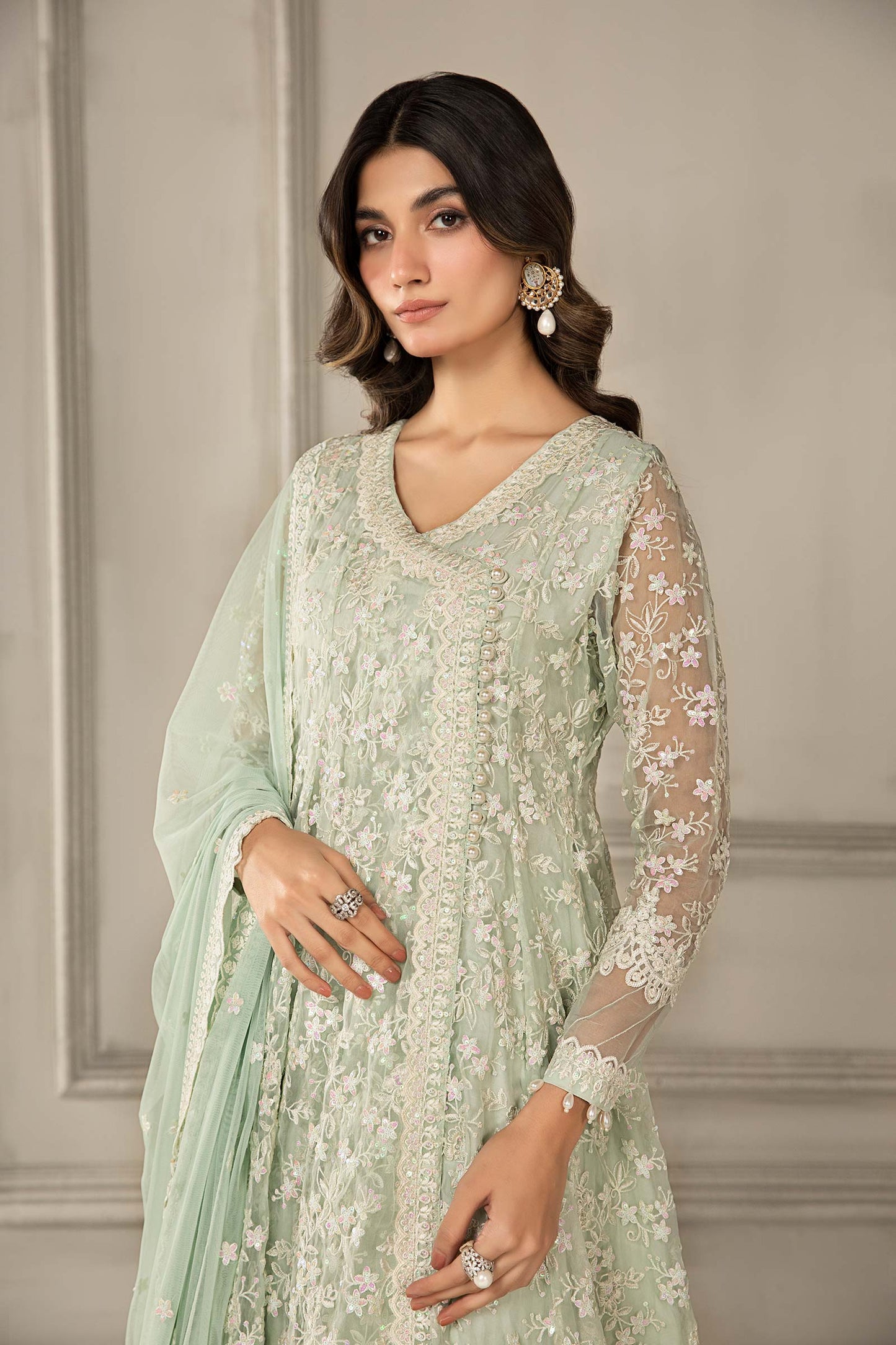 3 Piece Embroidered Organza Suit