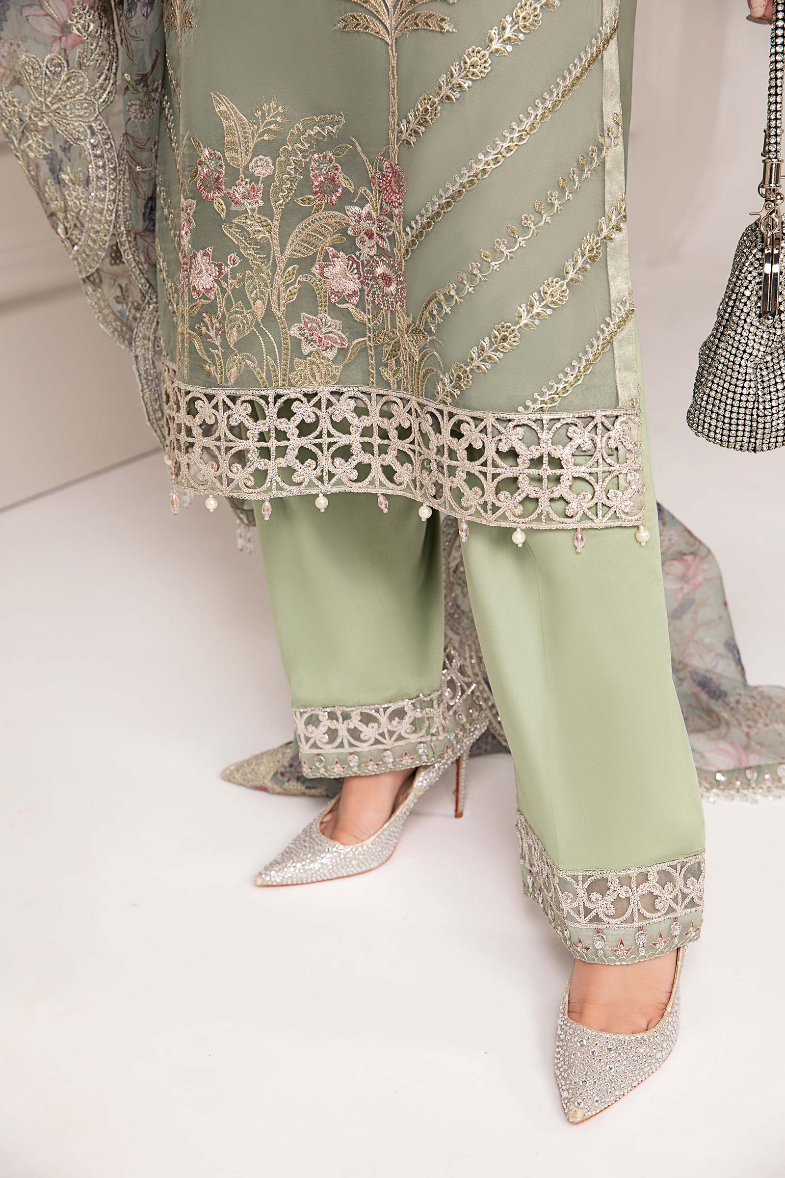 3 Piece Embroidered Organza Suit