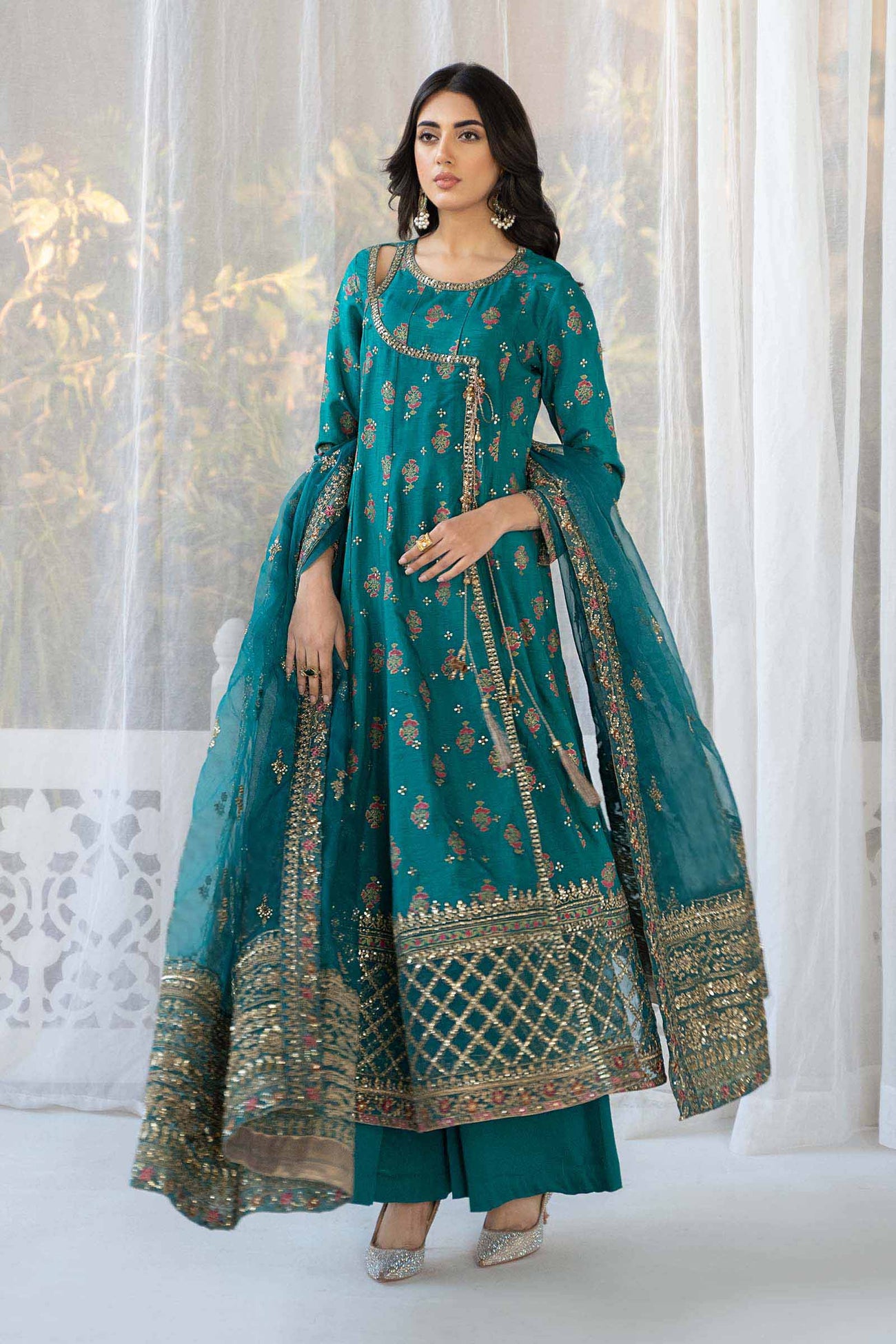 3 Piece Printed Raw Silk Suit