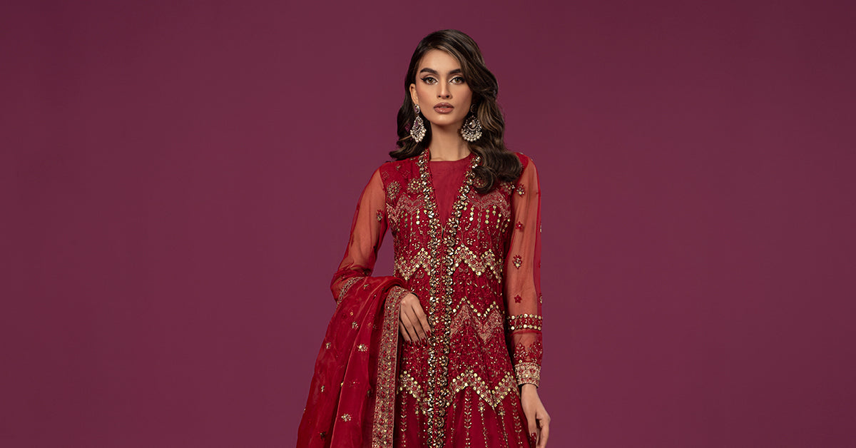 3 Piece Embroidered Net Suit