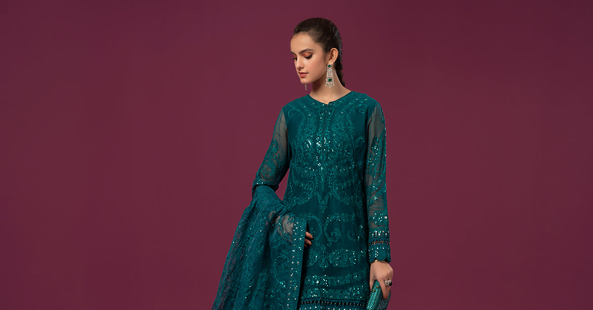 3 Piece Embroidered Organza Suit