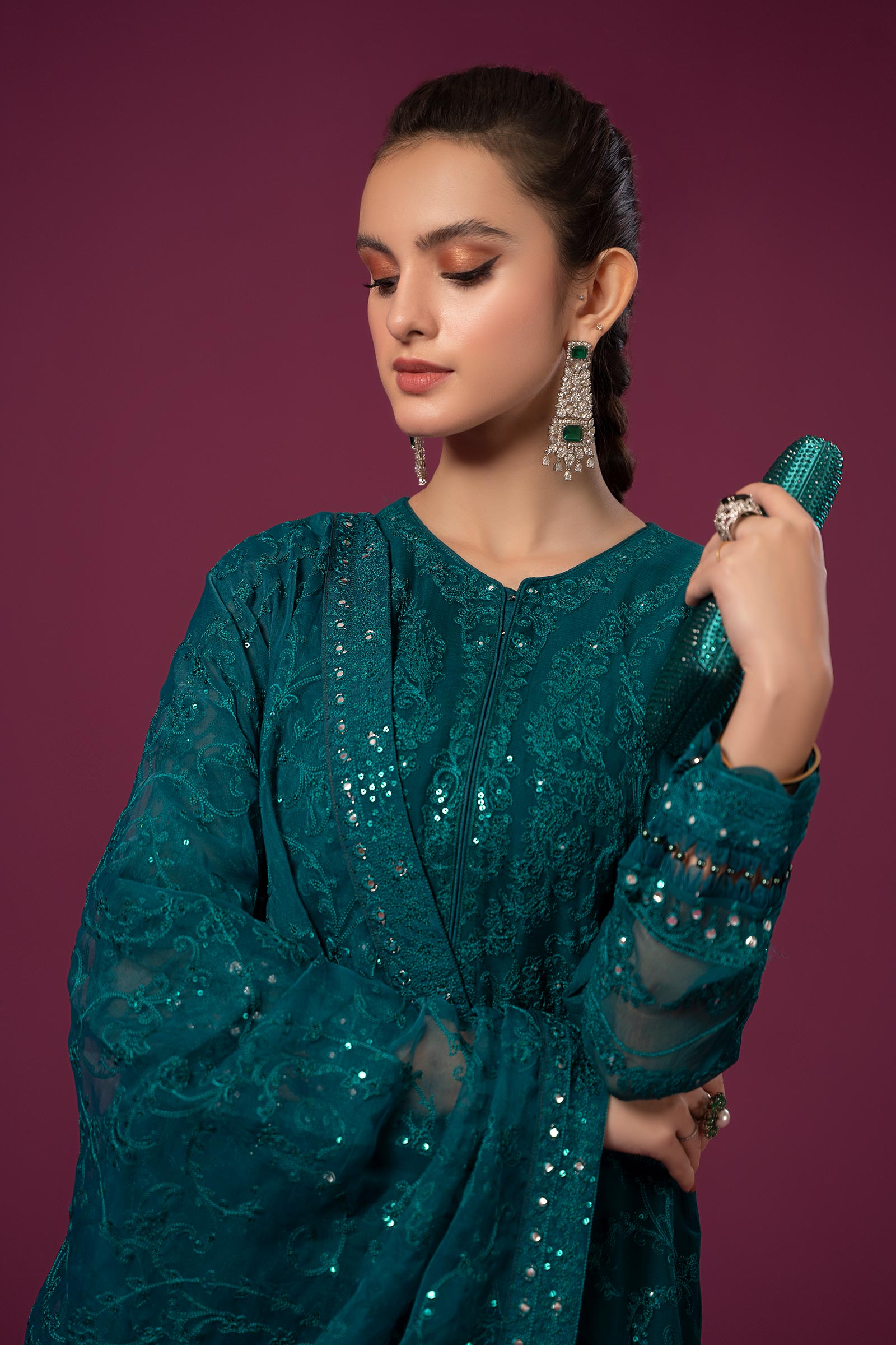 3 Piece Embroidered Organza Suit