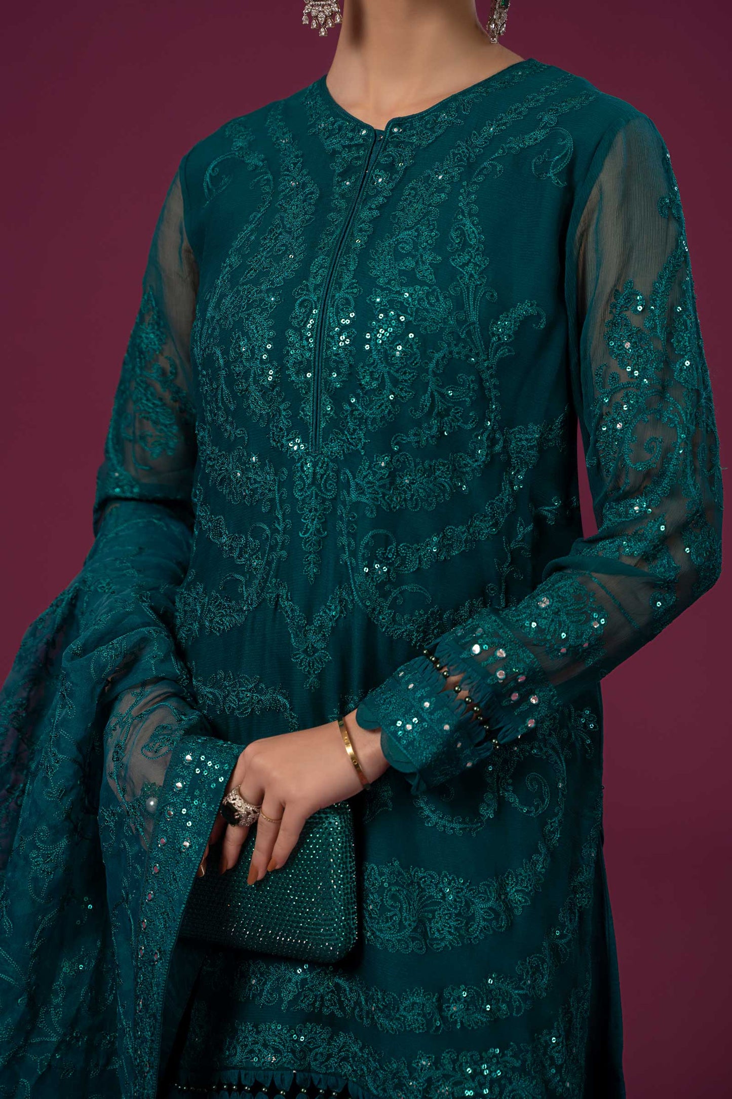 3 Piece Embroidered Organza Suit
