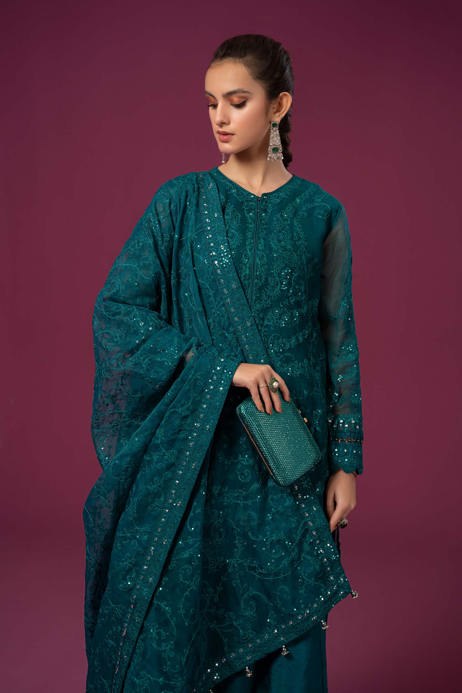 3 Piece Embroidered Organza Suit