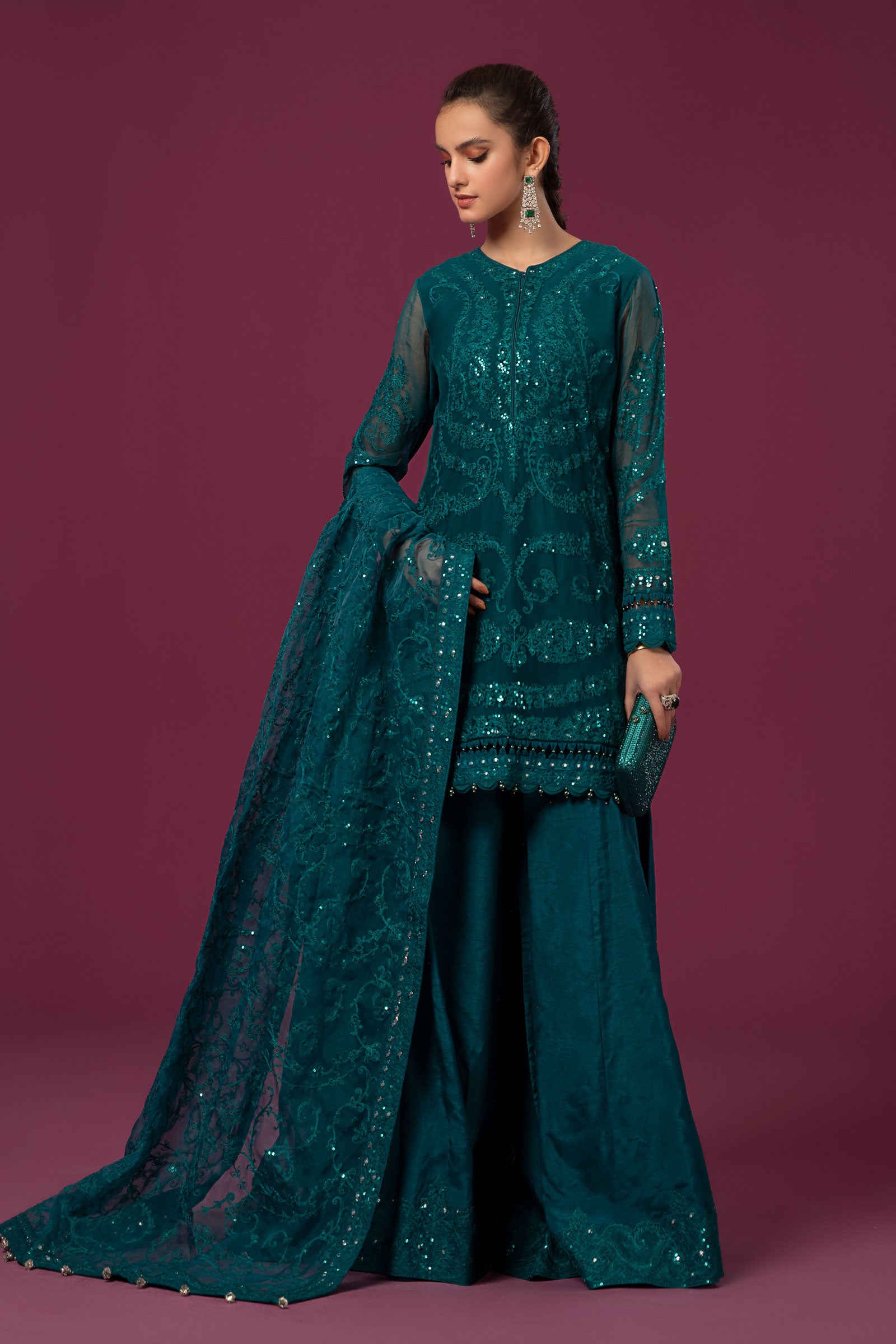 3 Piece Embroidered Organza Suit