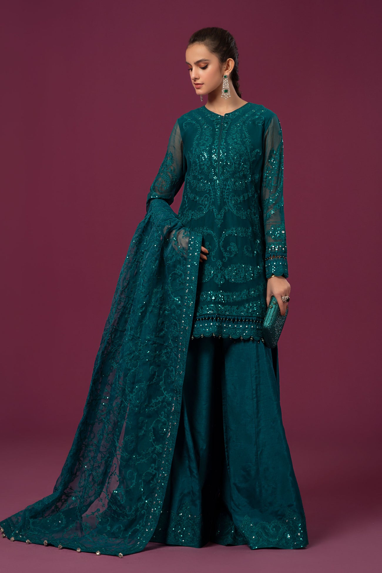 3 Piece Embroidered Organza Suit