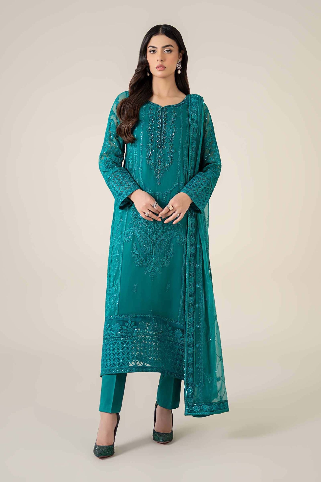 3 Piece Embroidered Chiffon Suit
