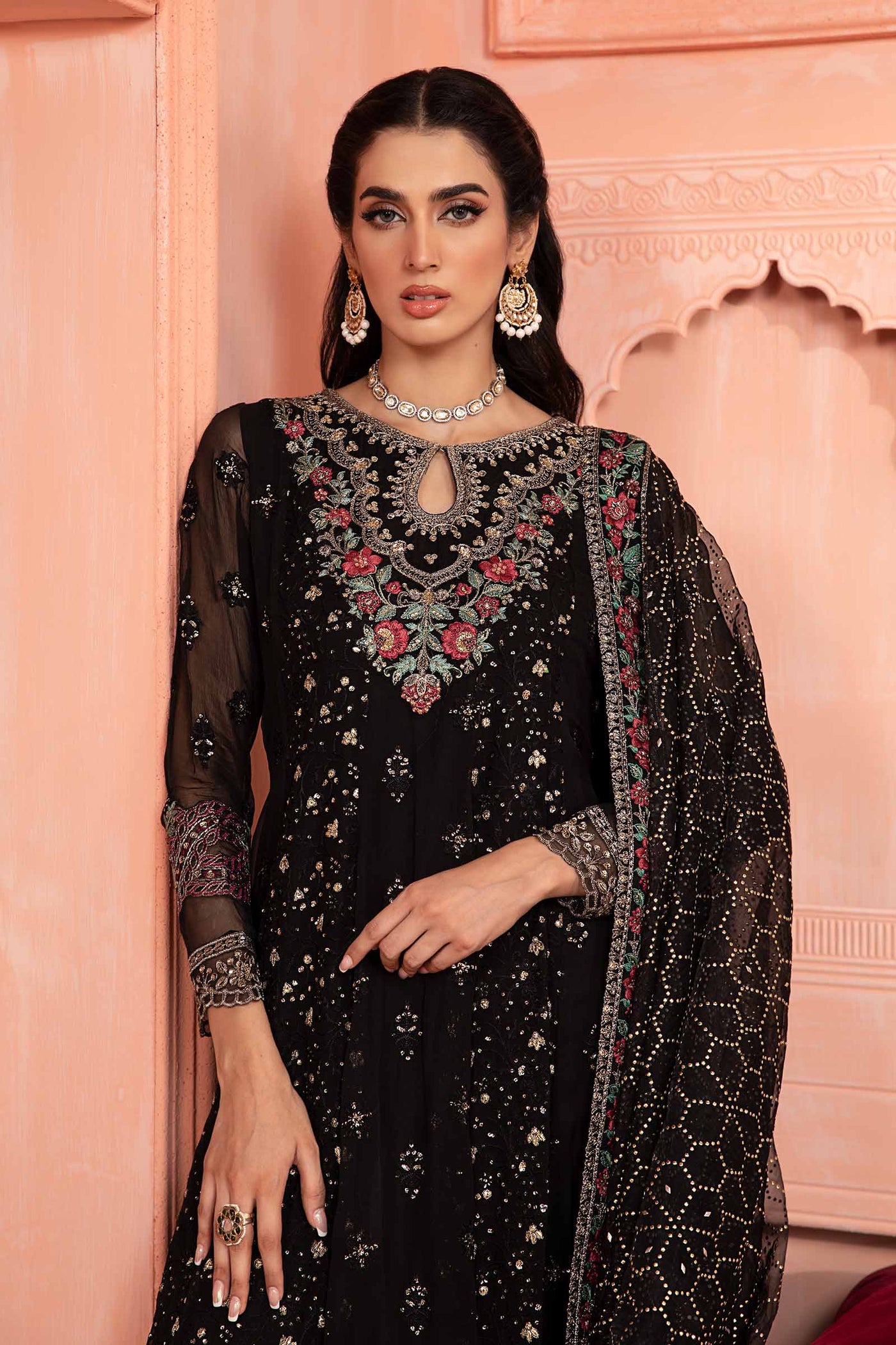 3 Piece Embroidered Bamber Chiffon Suit | SF-PF24-01