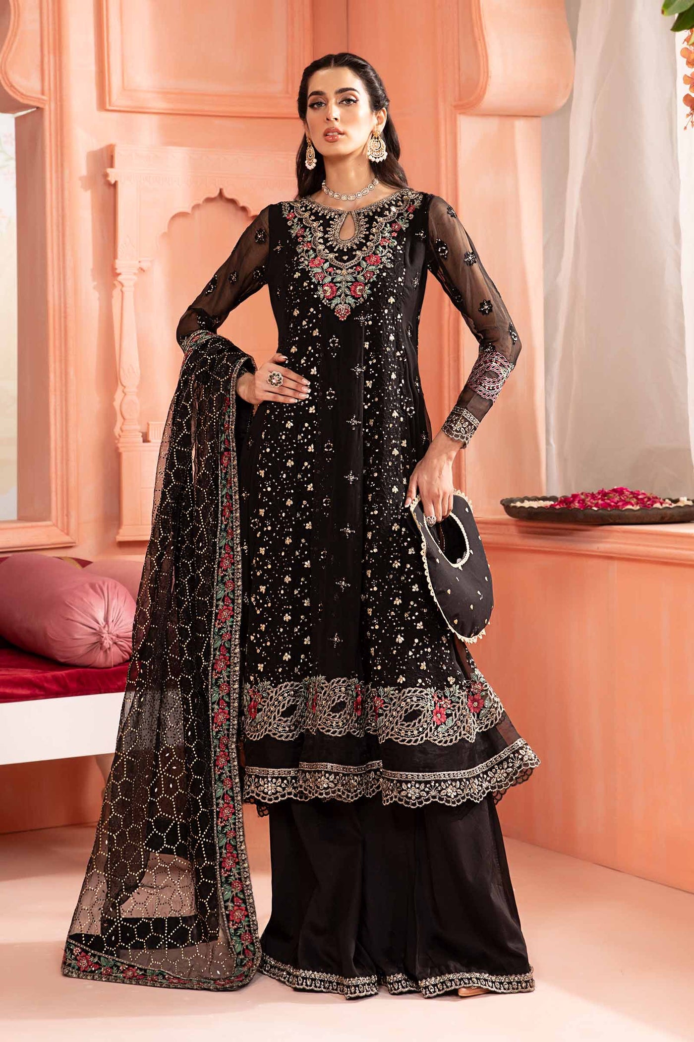 3 Piece Embroidered Bamber Chiffon Suit | SF-PF24-01