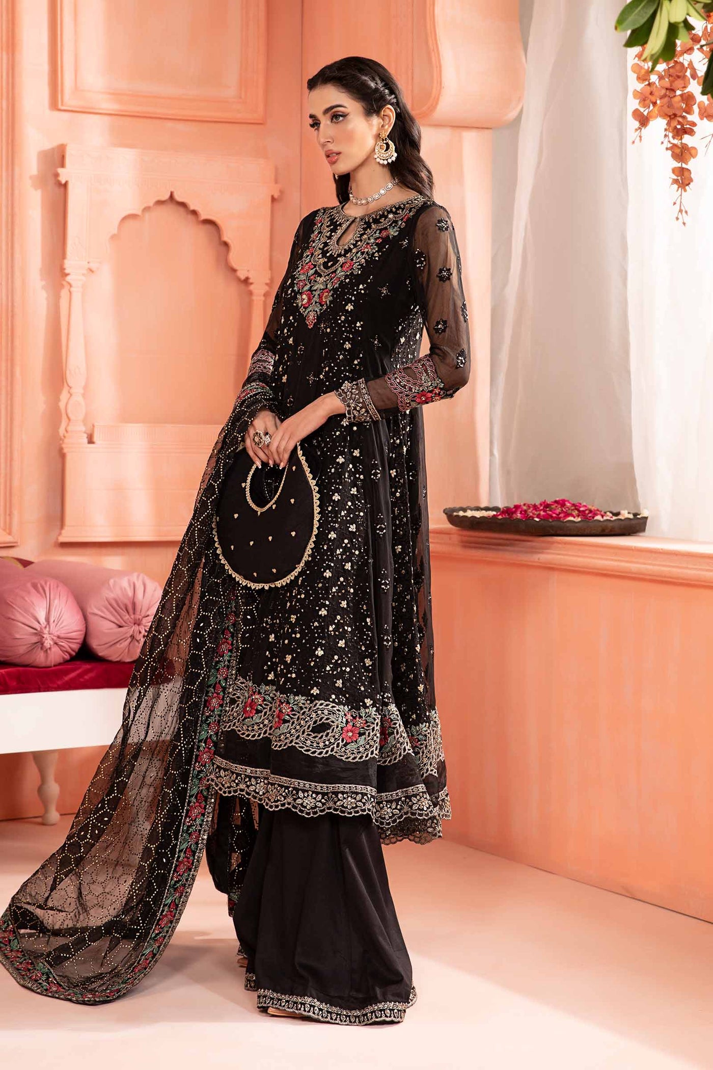 3 Piece Embroidered Bamber Chiffon Suit | SF-PF24-01