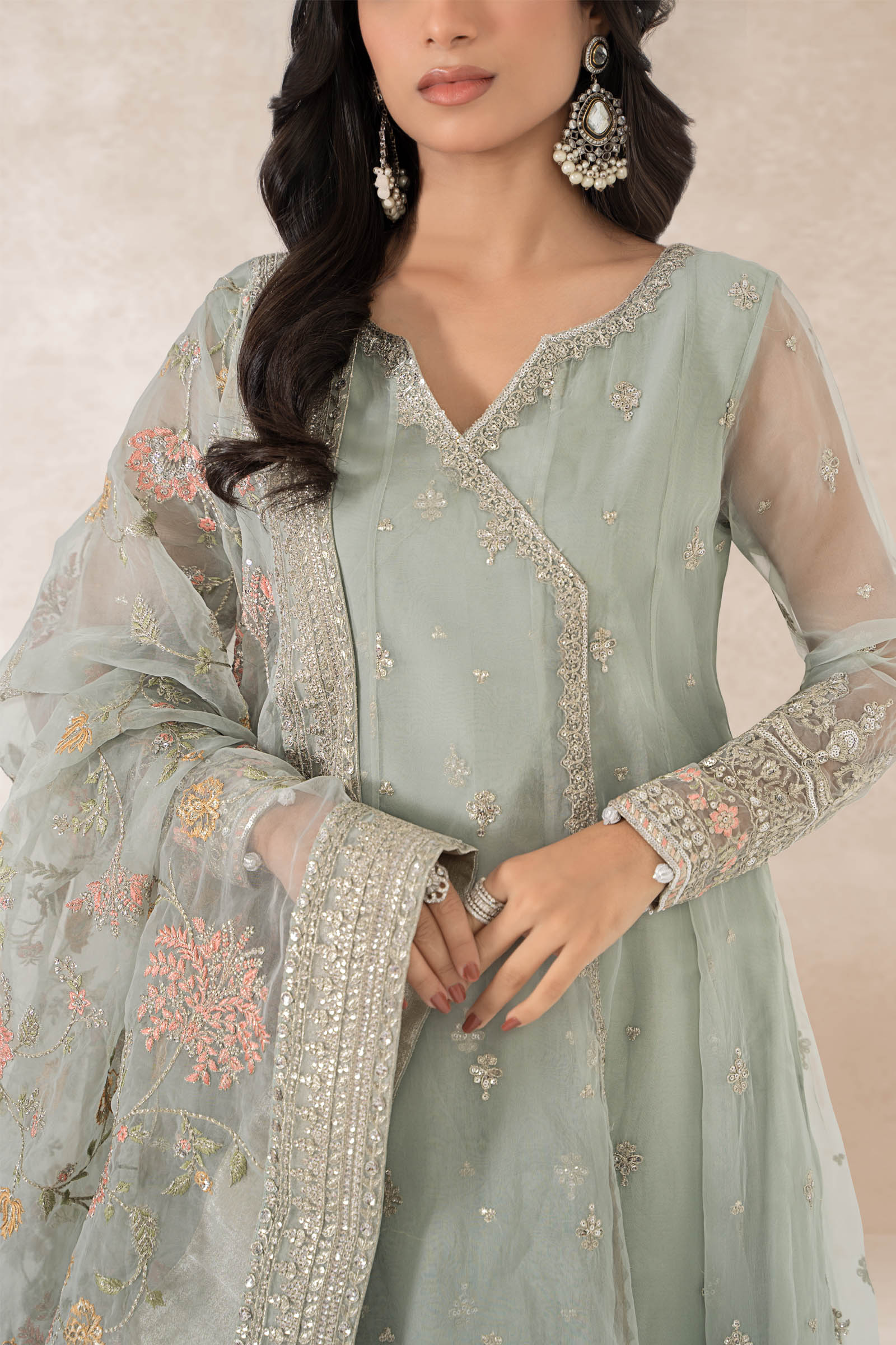 3 Piece Embroidered Organza Suit