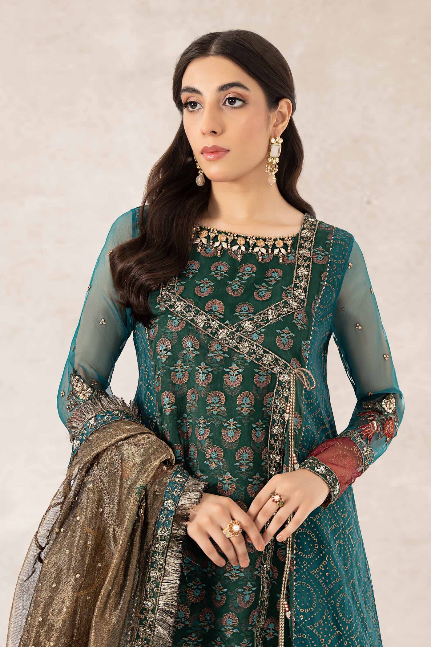 3 Piece Printed Organza Suit