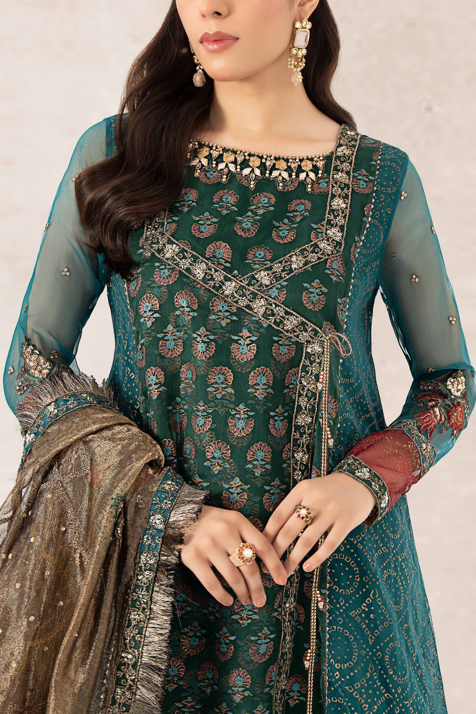 3 Piece Printed Organza Suit
