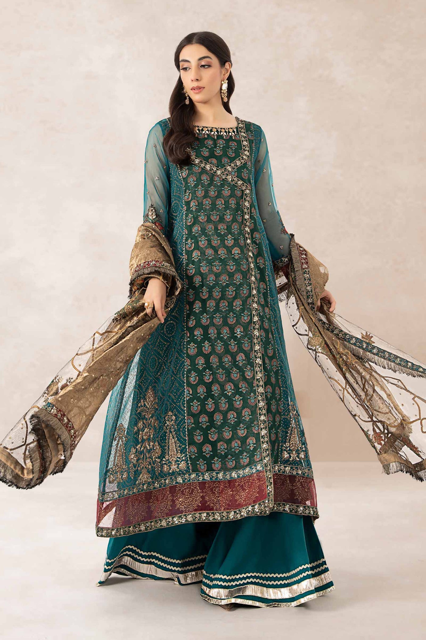 3 Piece Printed Organza Suit