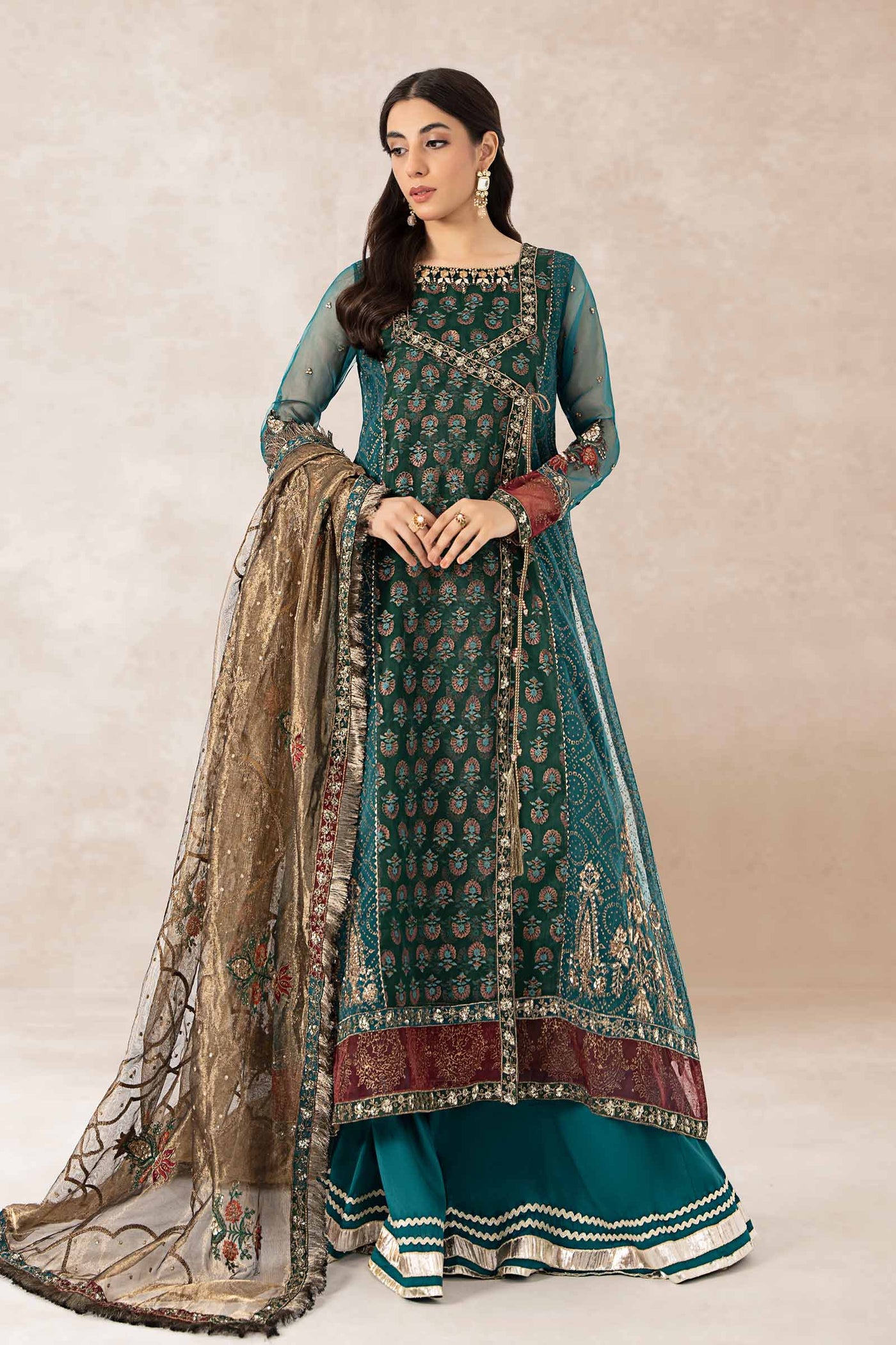 3 Piece Printed Organza Suit