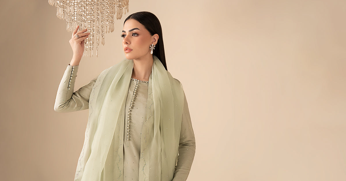 3 Piece Embellished Raw Silk Suit