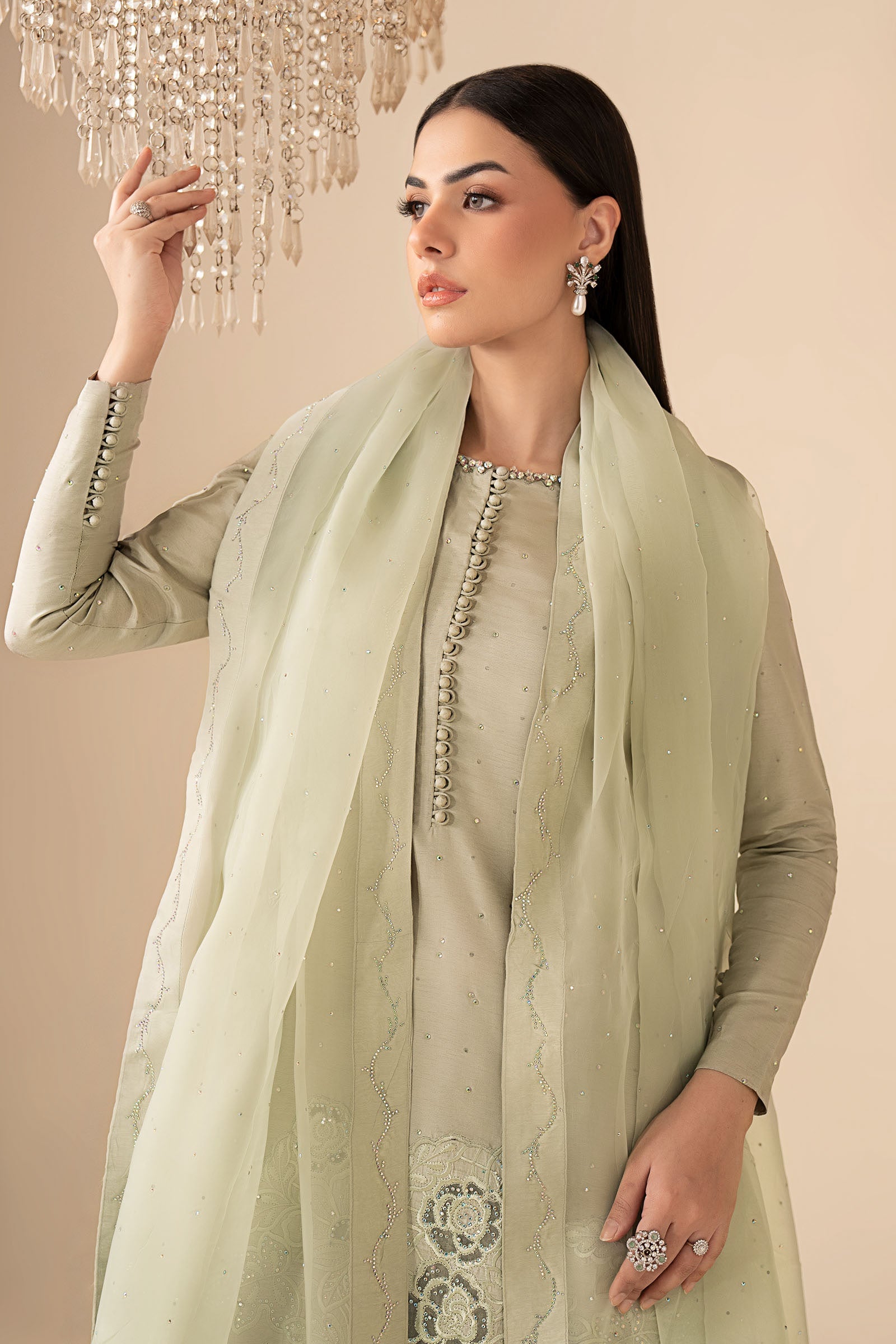 3 Piece Embellished Raw Silk Suit