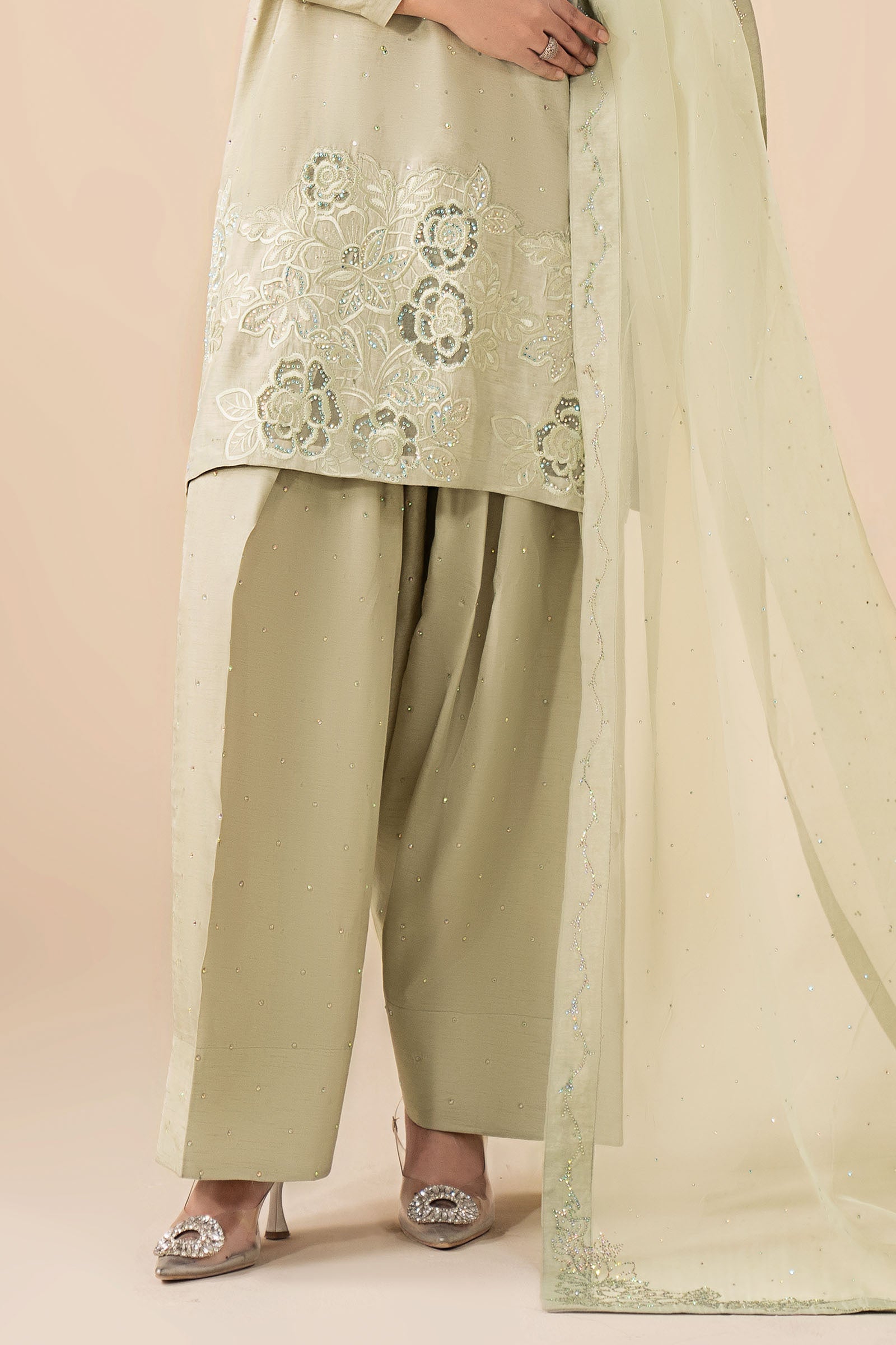 3 Piece Embellished Raw Silk Suit