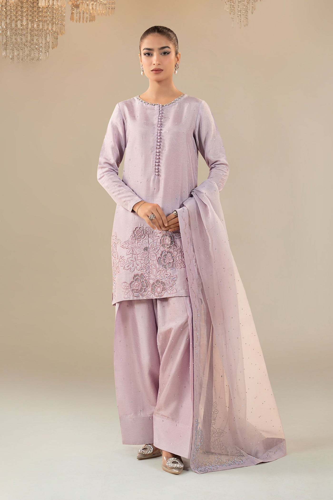 3 Piece Embellished Raw Silk Suit