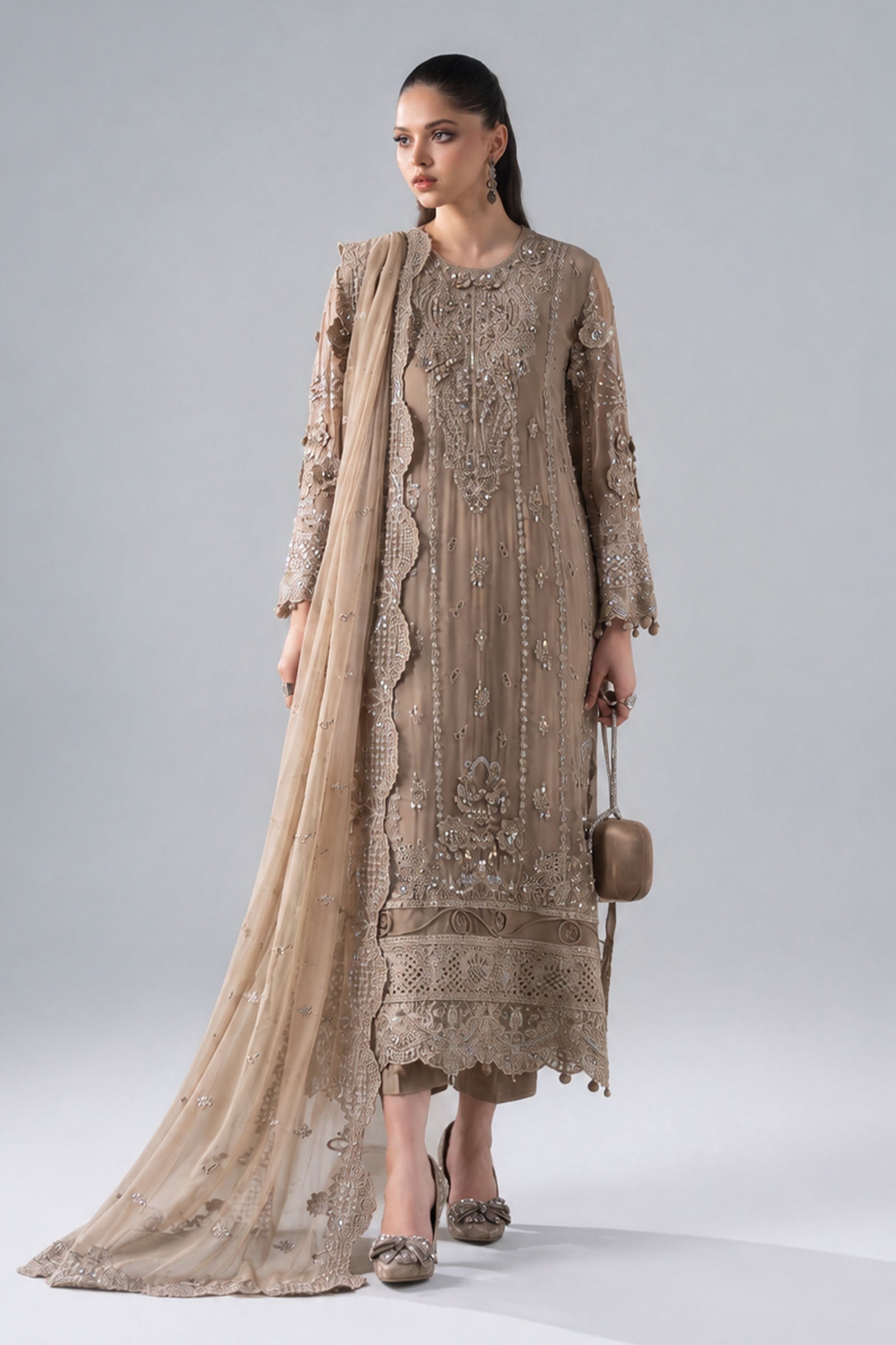 3 Piece Embroidered Chiffon Suit