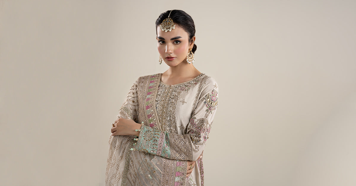 3 Piece Embroidered Bamber Raw Silk Suit